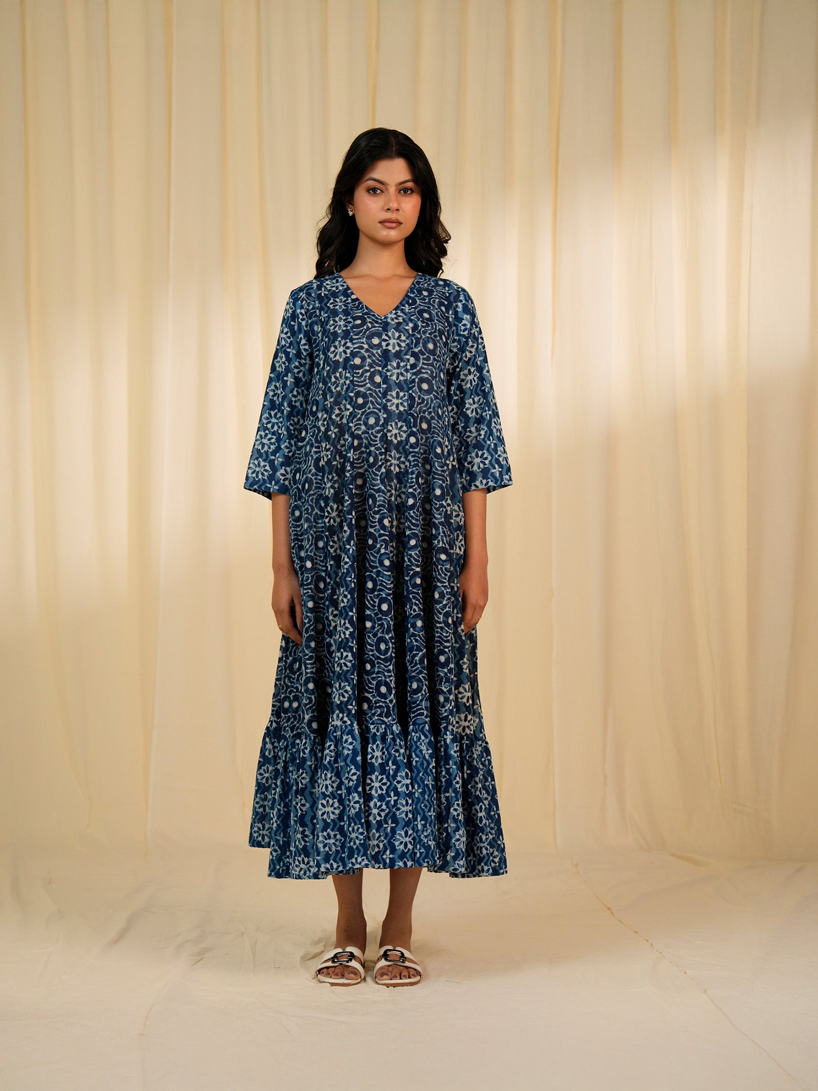 Indigo Frill Cotton Dress