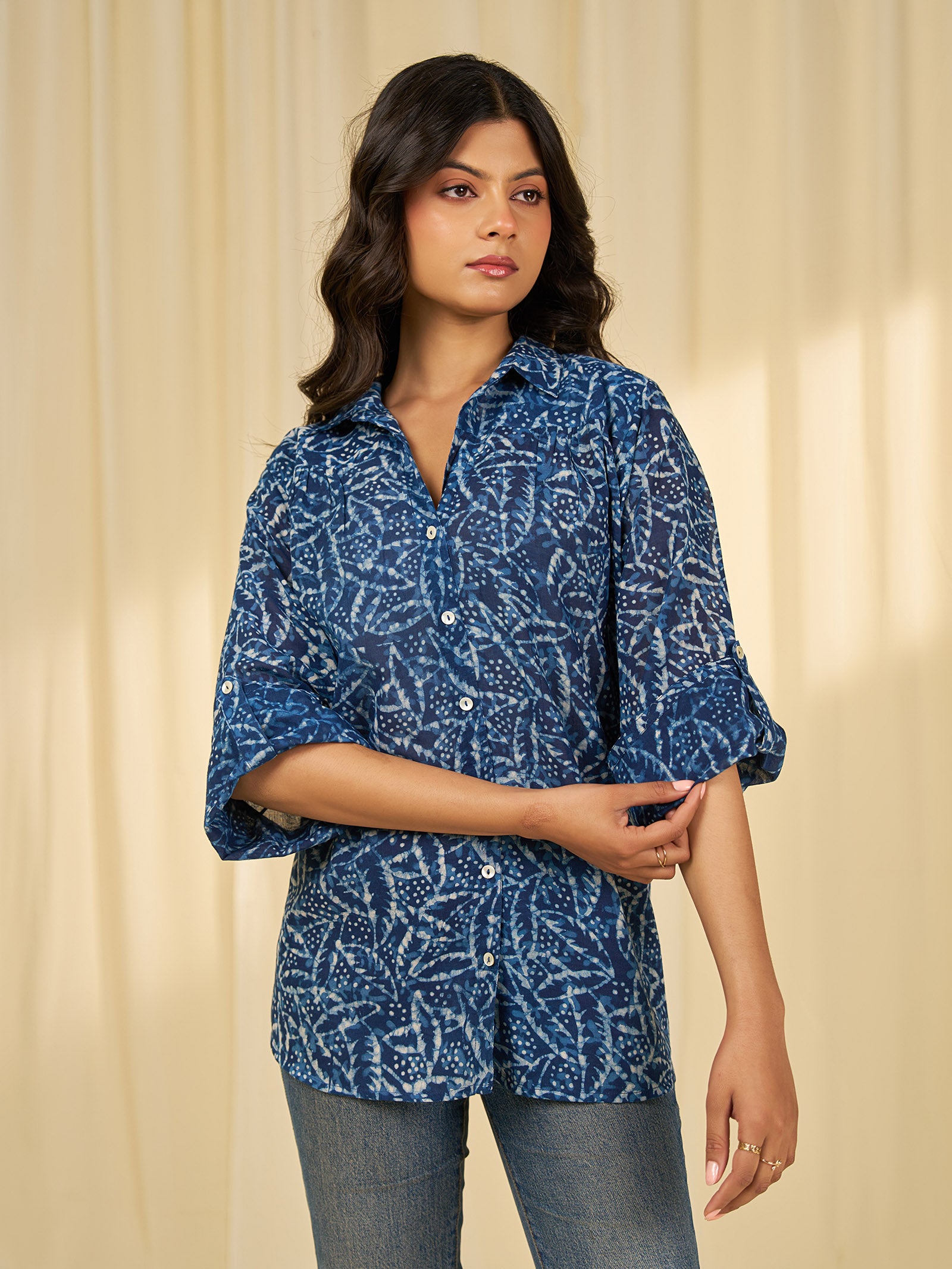Indigo Leaf Cotton Shirt