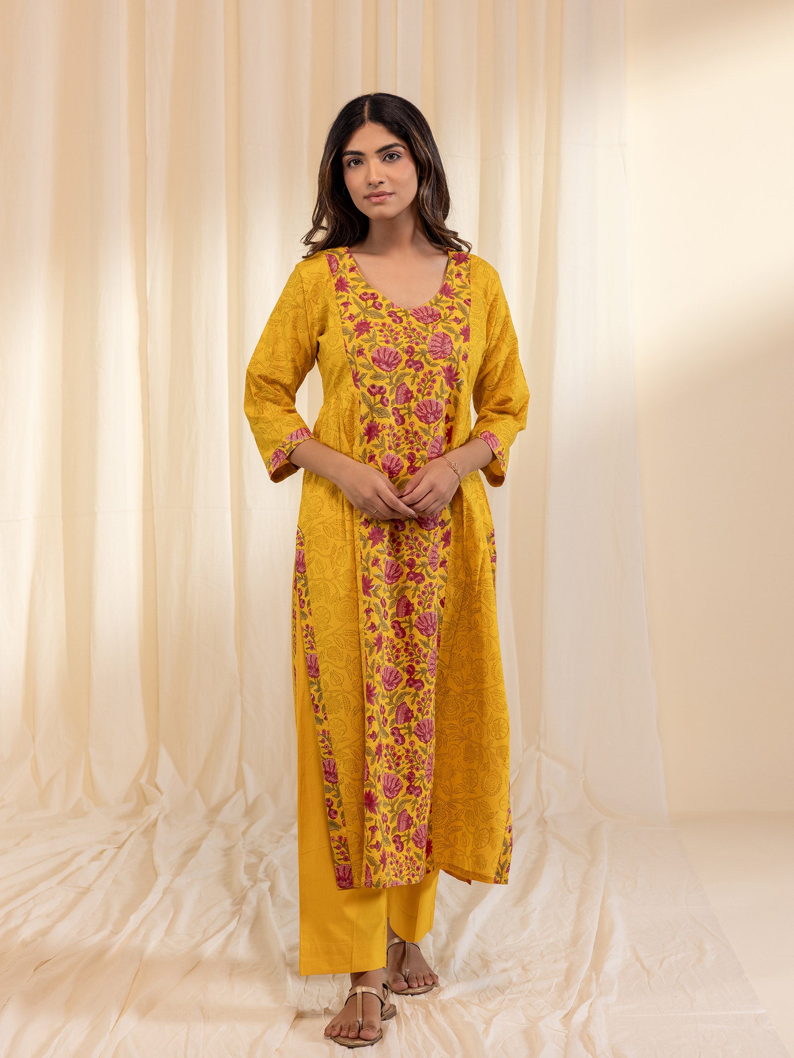 Mustard Raspberries Cotton Kurta