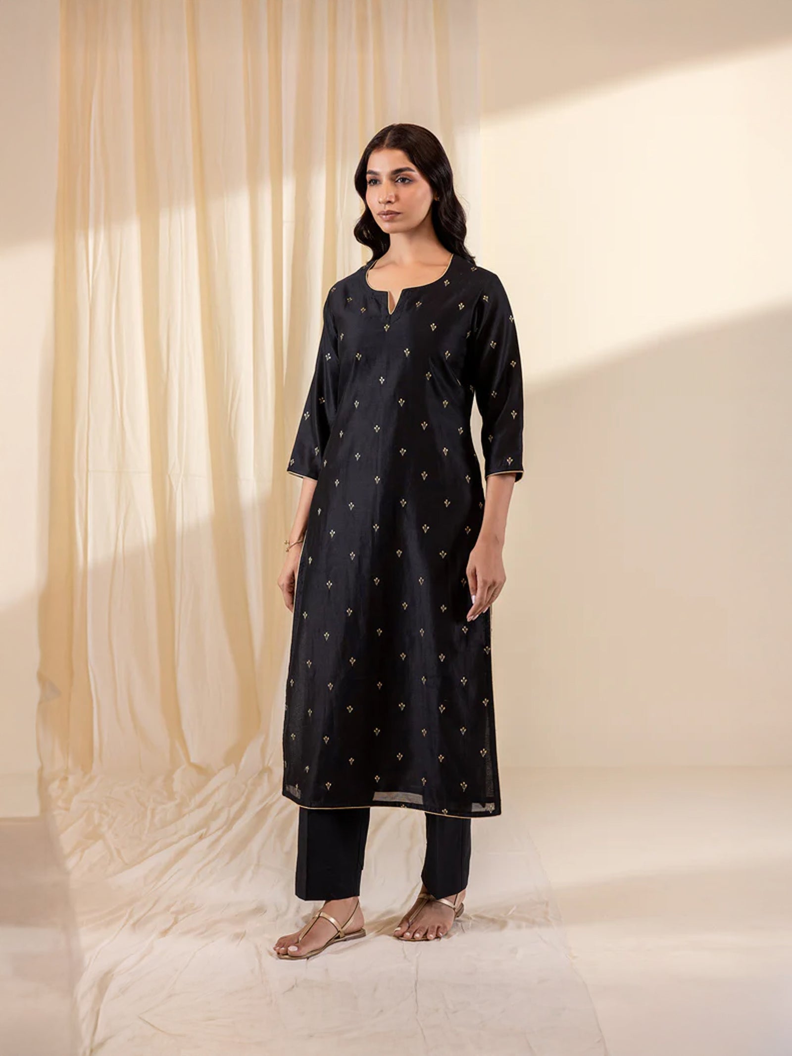 Celebration Black Chanderi Kurta