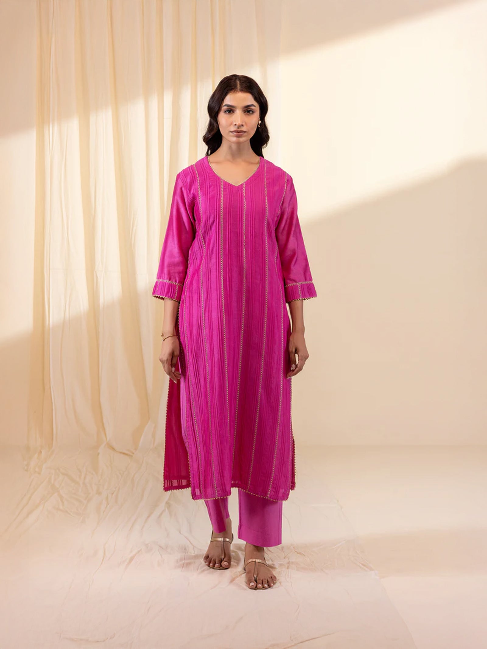 Celebration Magenta Chanderi Kurta