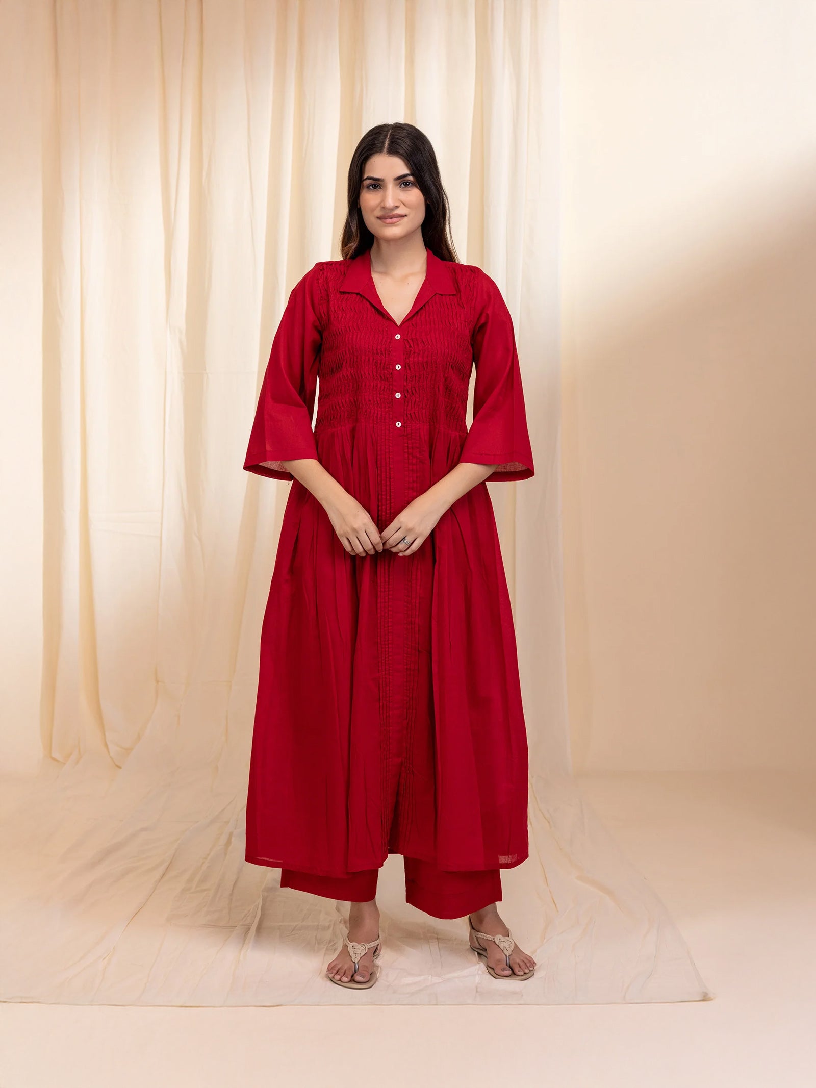 Colour Bracket Red Waves Voile Kurta