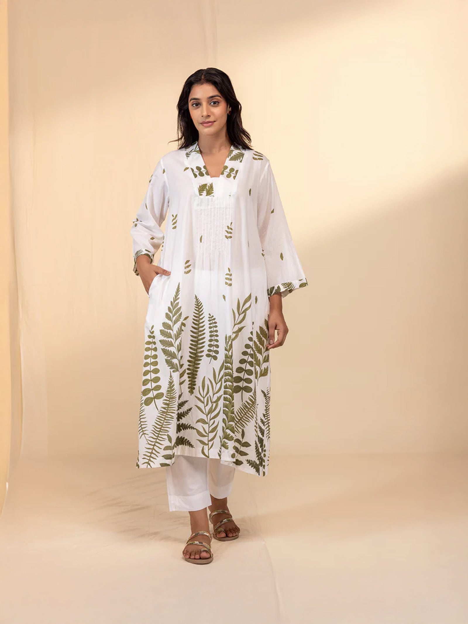 Green Leaves Cotton Kurta