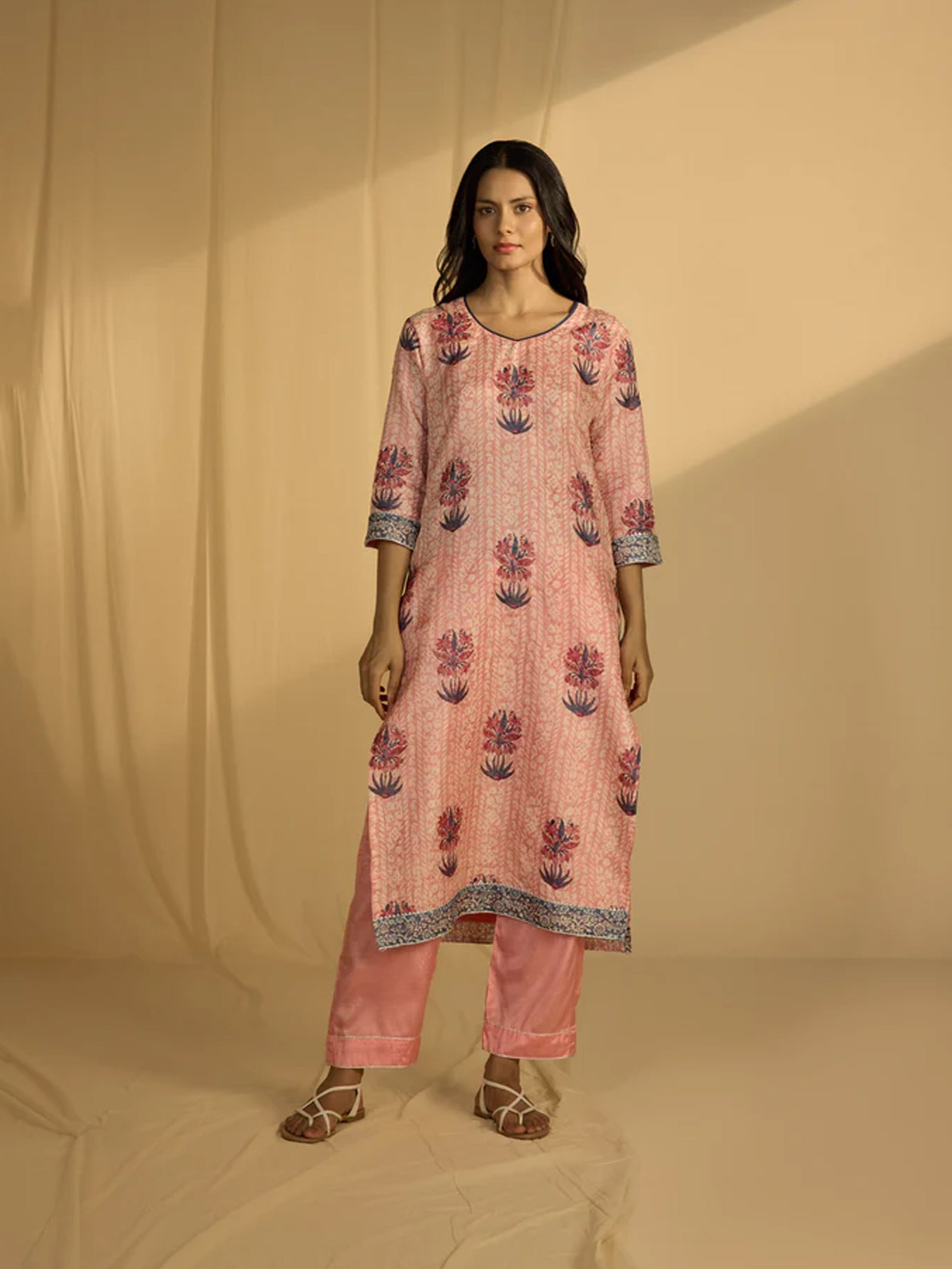 Rose Water Tussar Silk Kurta