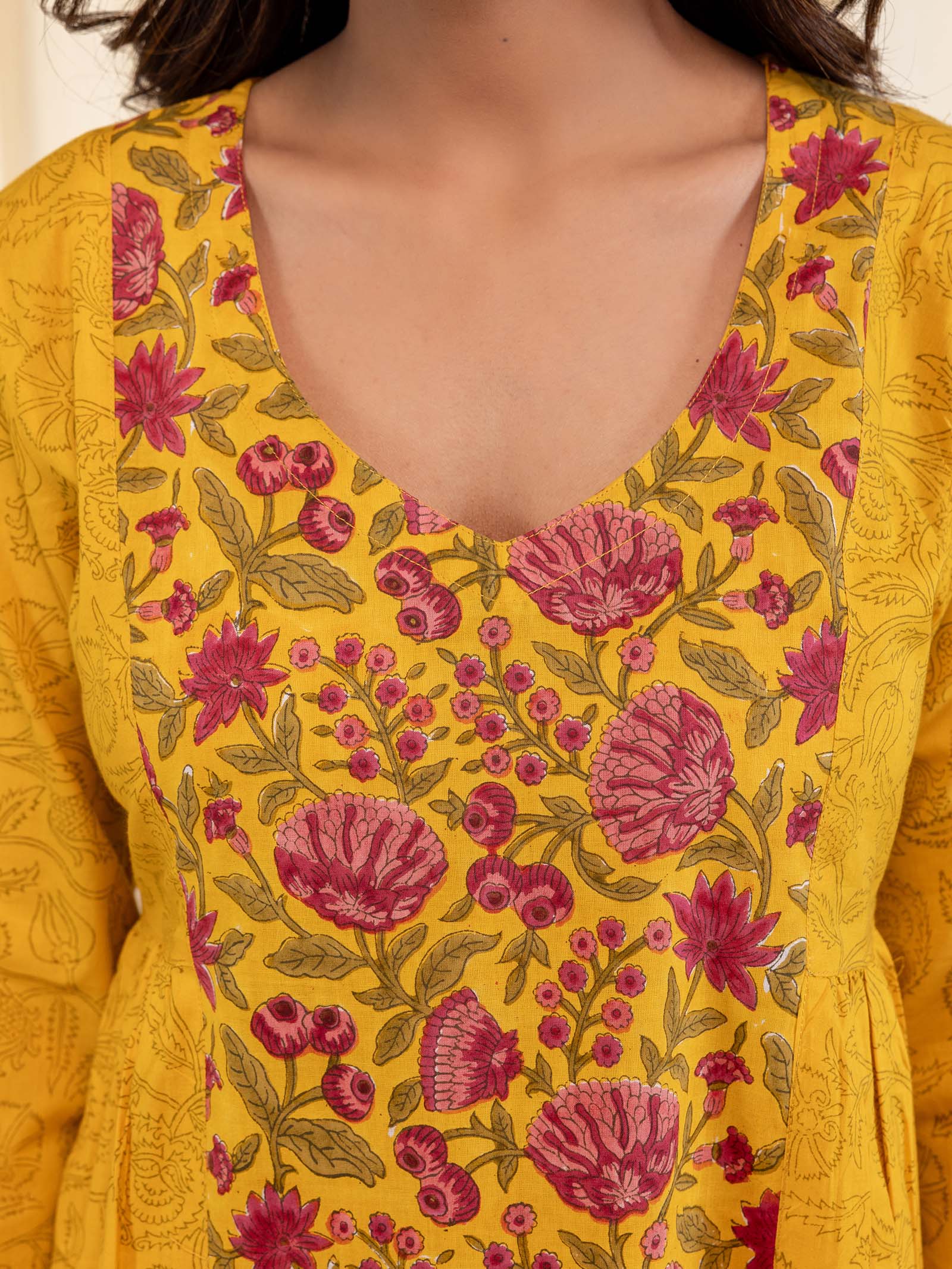 Mustard Raspberries Cotton Kurta