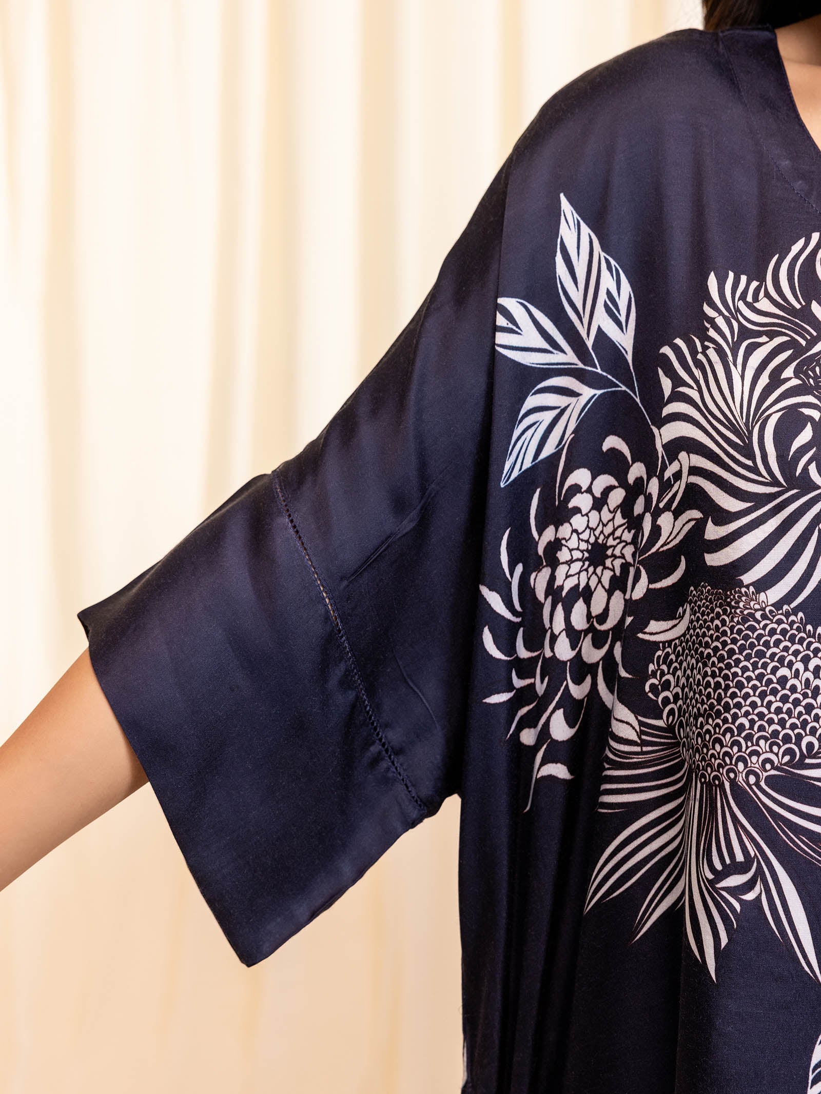 Cocktail Navy Blue Modal Satin Kaftan