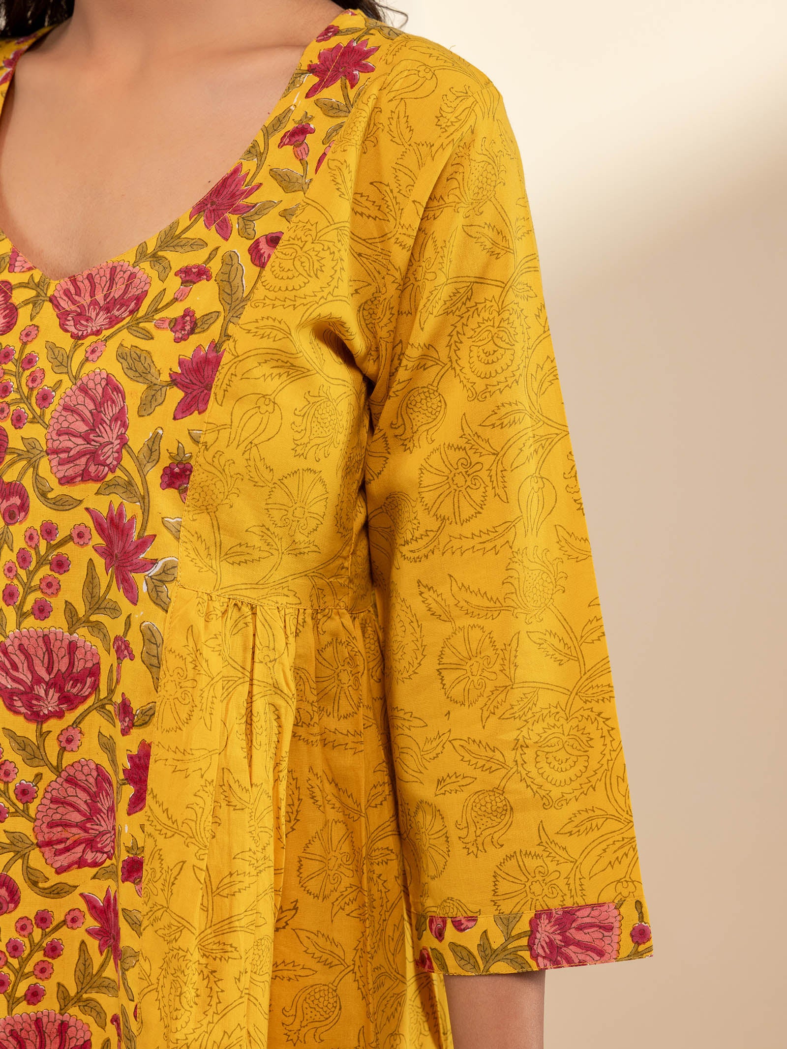 Mustard Raspberries Cotton Kurta