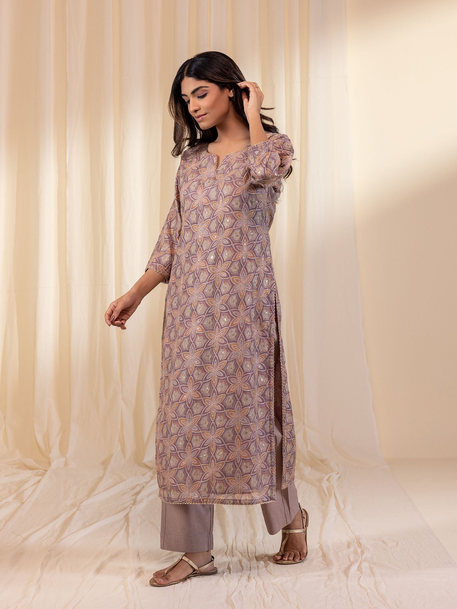 Celebration Mauve Chanderi Kurta