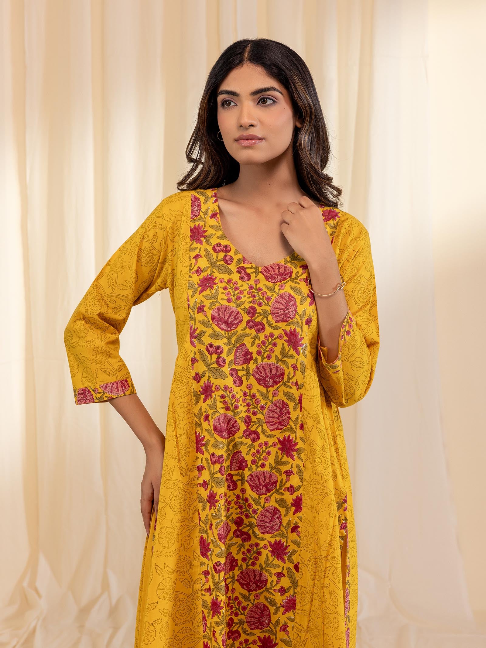 Mustard Raspberries Cotton Kurta