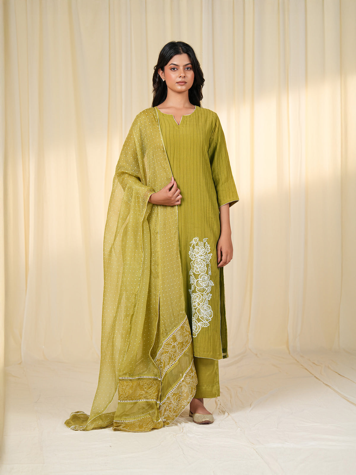 Laced-Up Avocado Chanderi Kurta