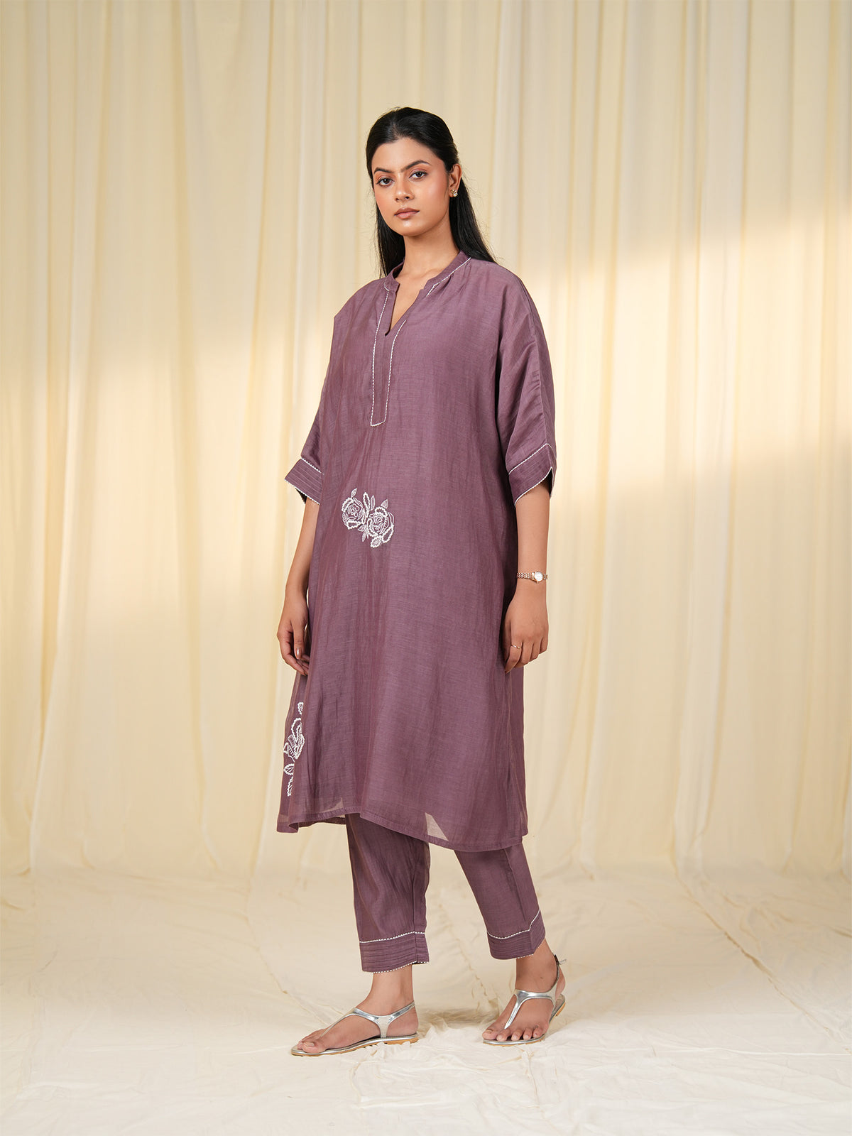 Laced-Up Berry Smoke Chanderi Tunic