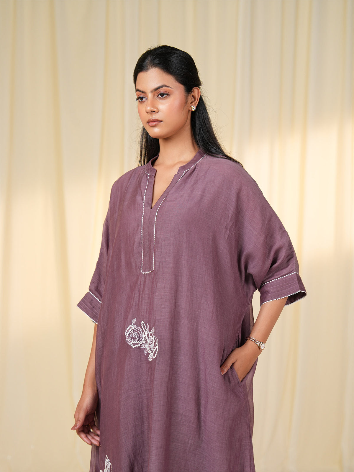 Laced-Up Berry Smoke Chanderi Tunic