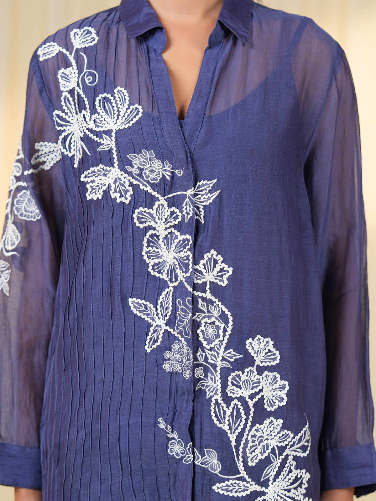 Laced-Up Jamun Chanderi Shirt (Set Of 2)