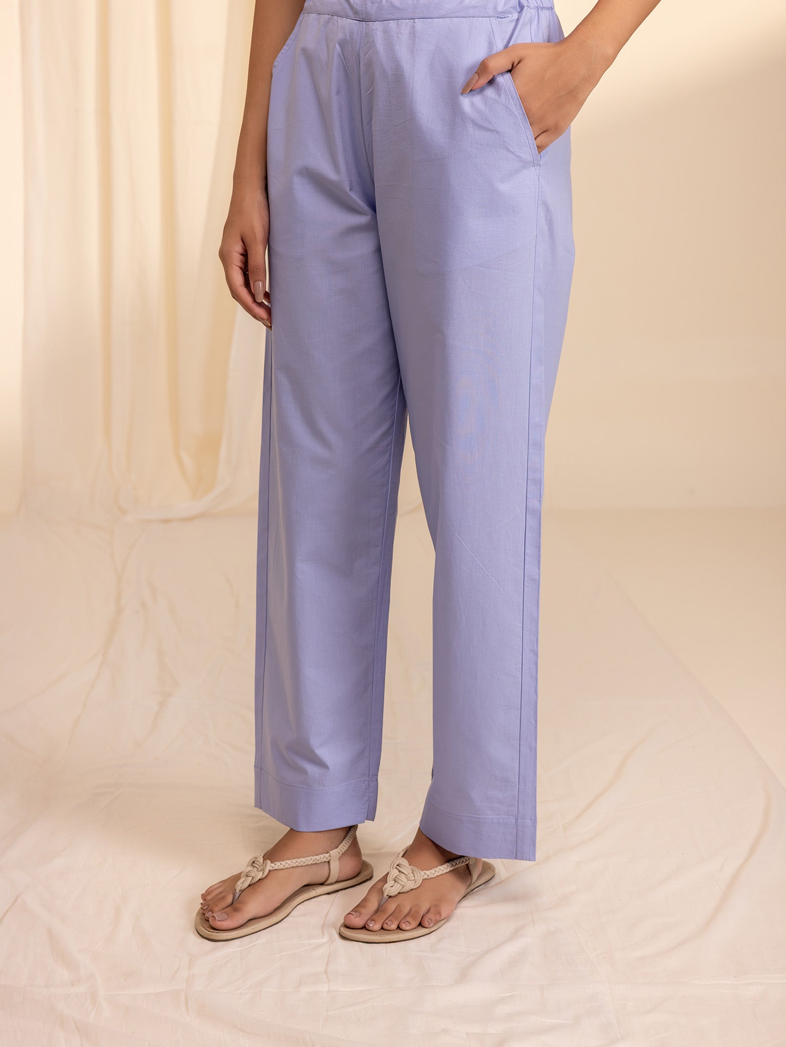 Lilac Whisper Cotton Straight Pant