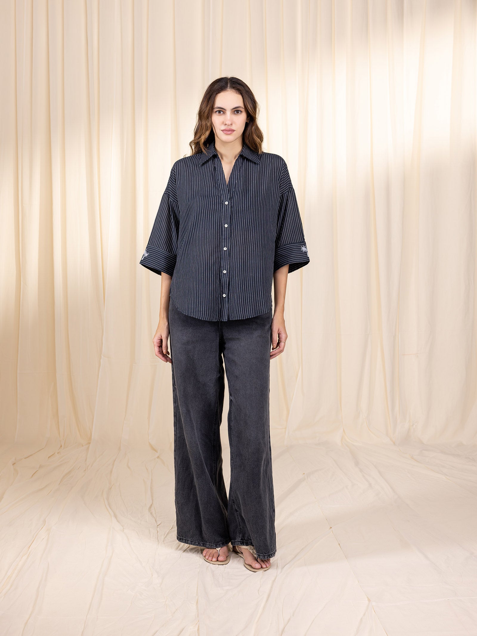 Maasai Mara Handloom Cotton Shirt - Black Palm