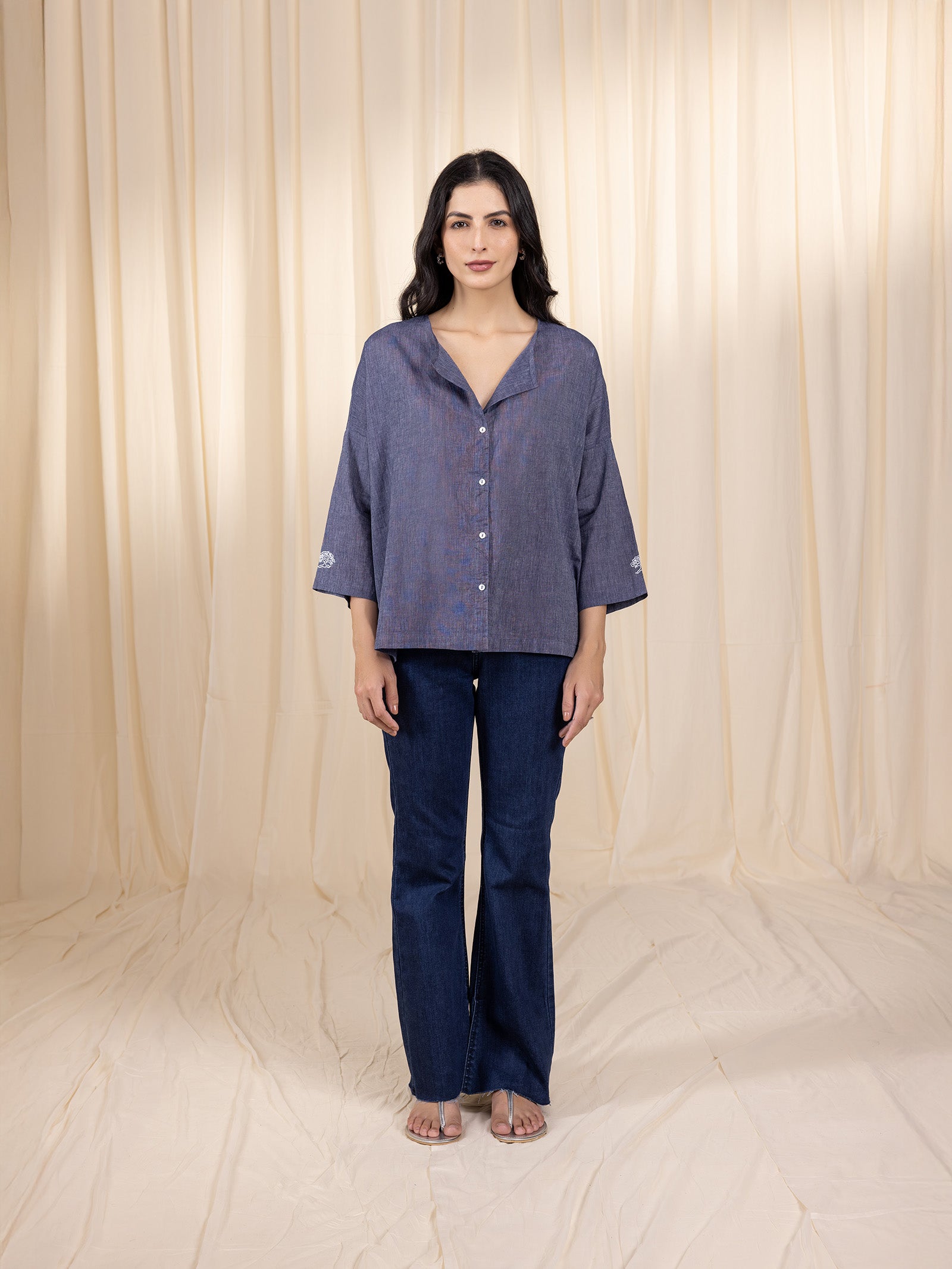 Maasai Mara Handloom Cotton Shirt - Navy