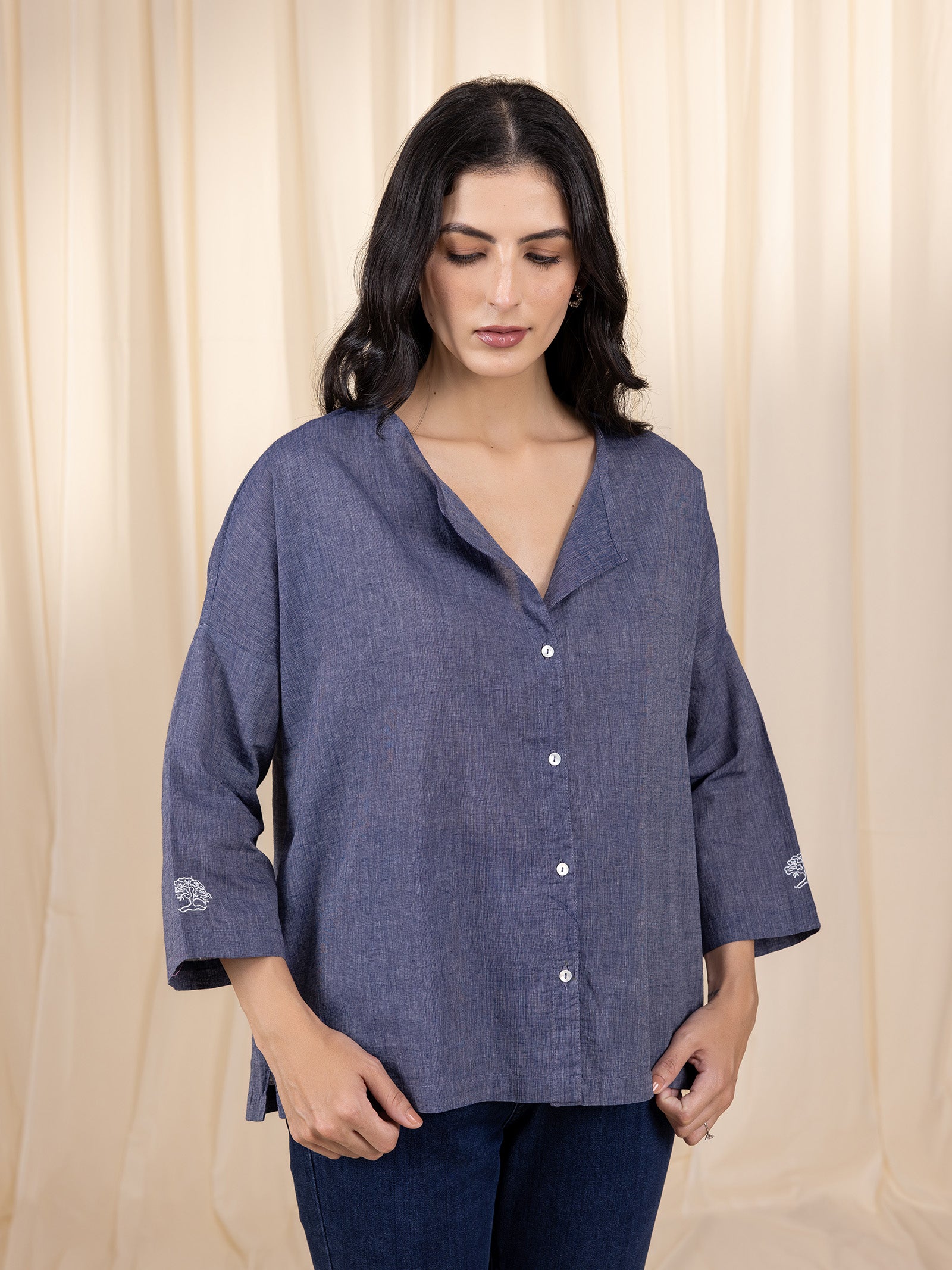 Maasai Mara Handloom Cotton Shirt - Navy