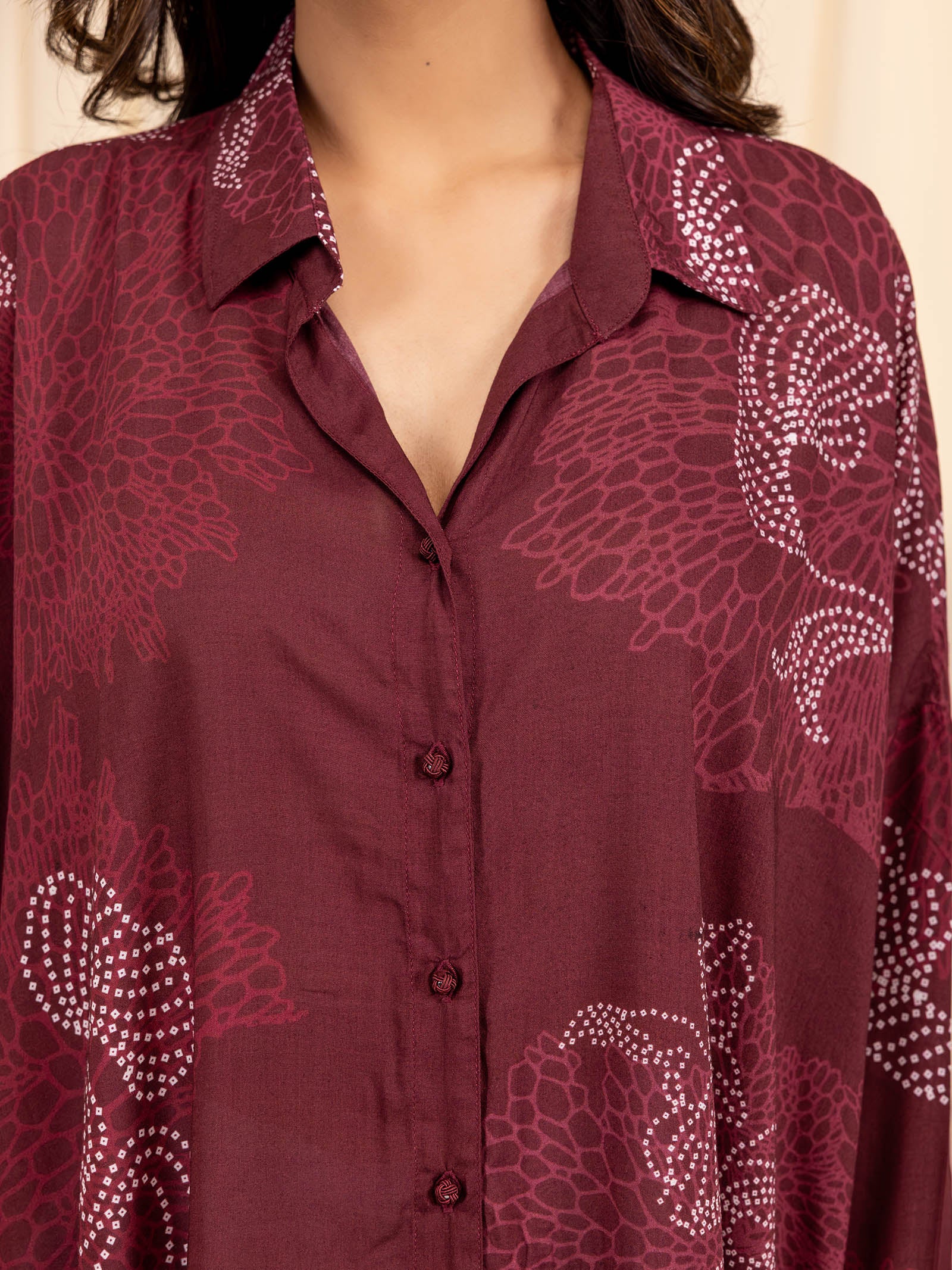 Madras Modal Shirt - Bandhani in Maroon
