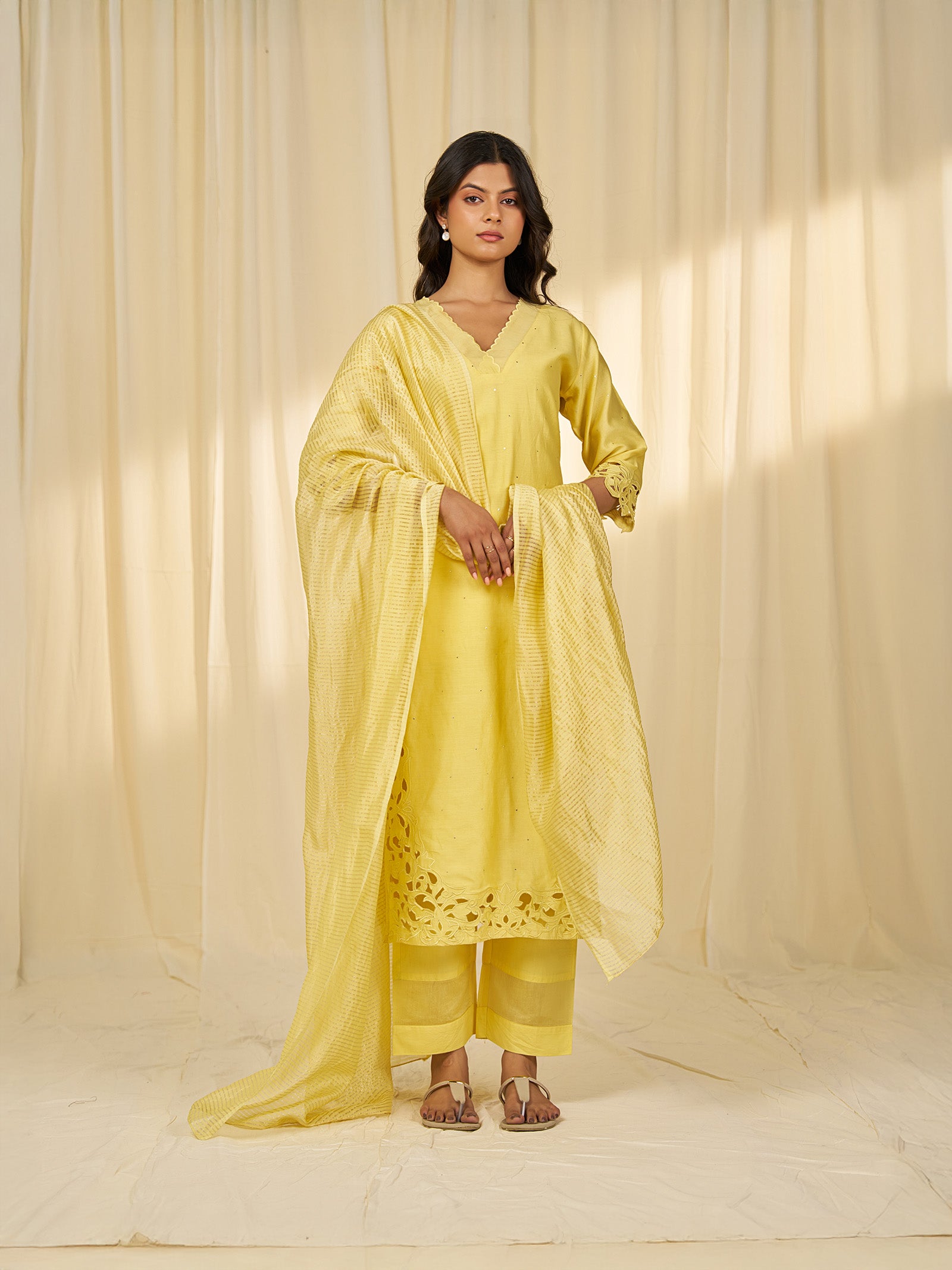 Marigold Cutwork Chanderi Dupatta