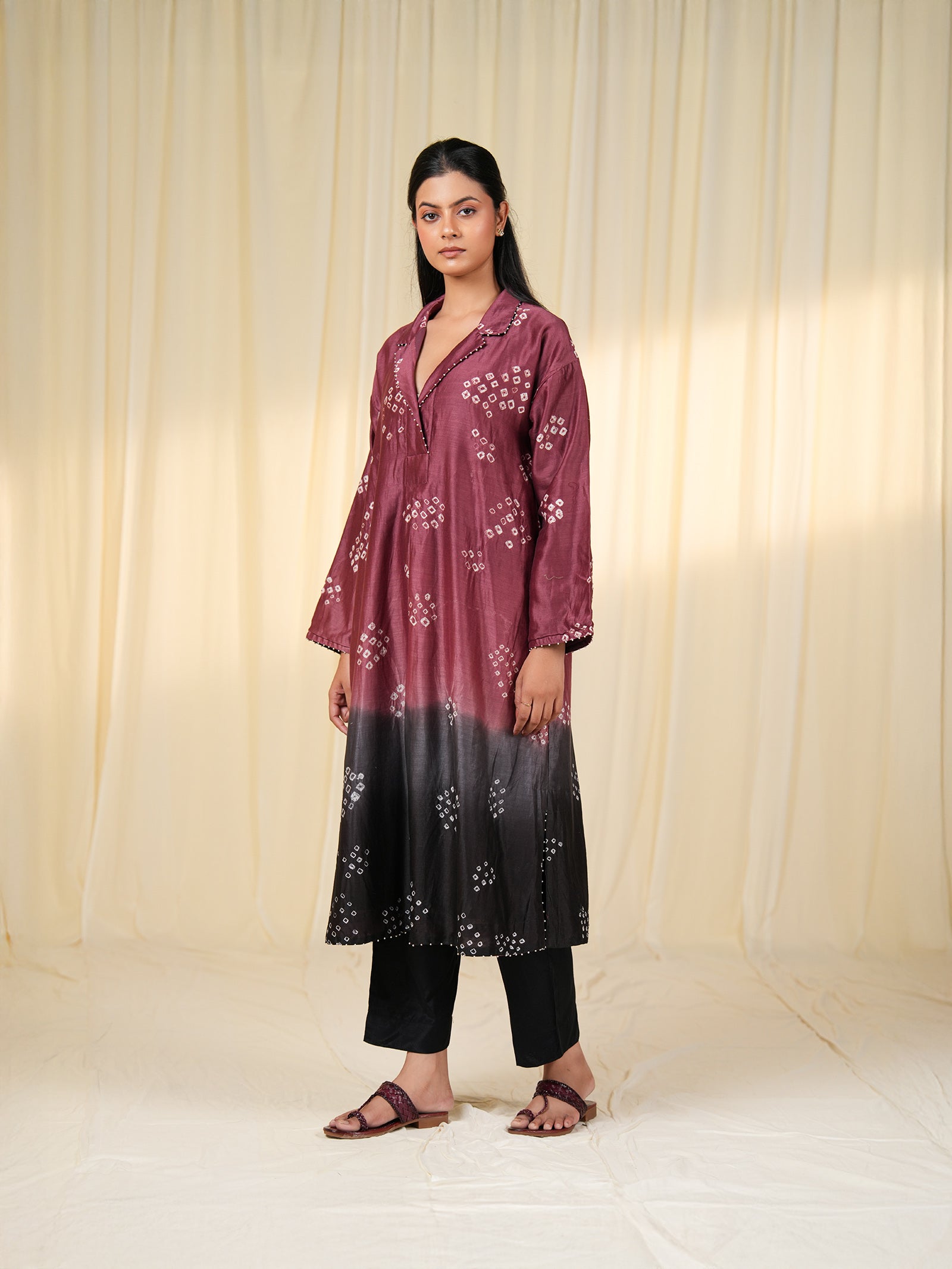 Maroon Tie N Dye Chanderi Kurta