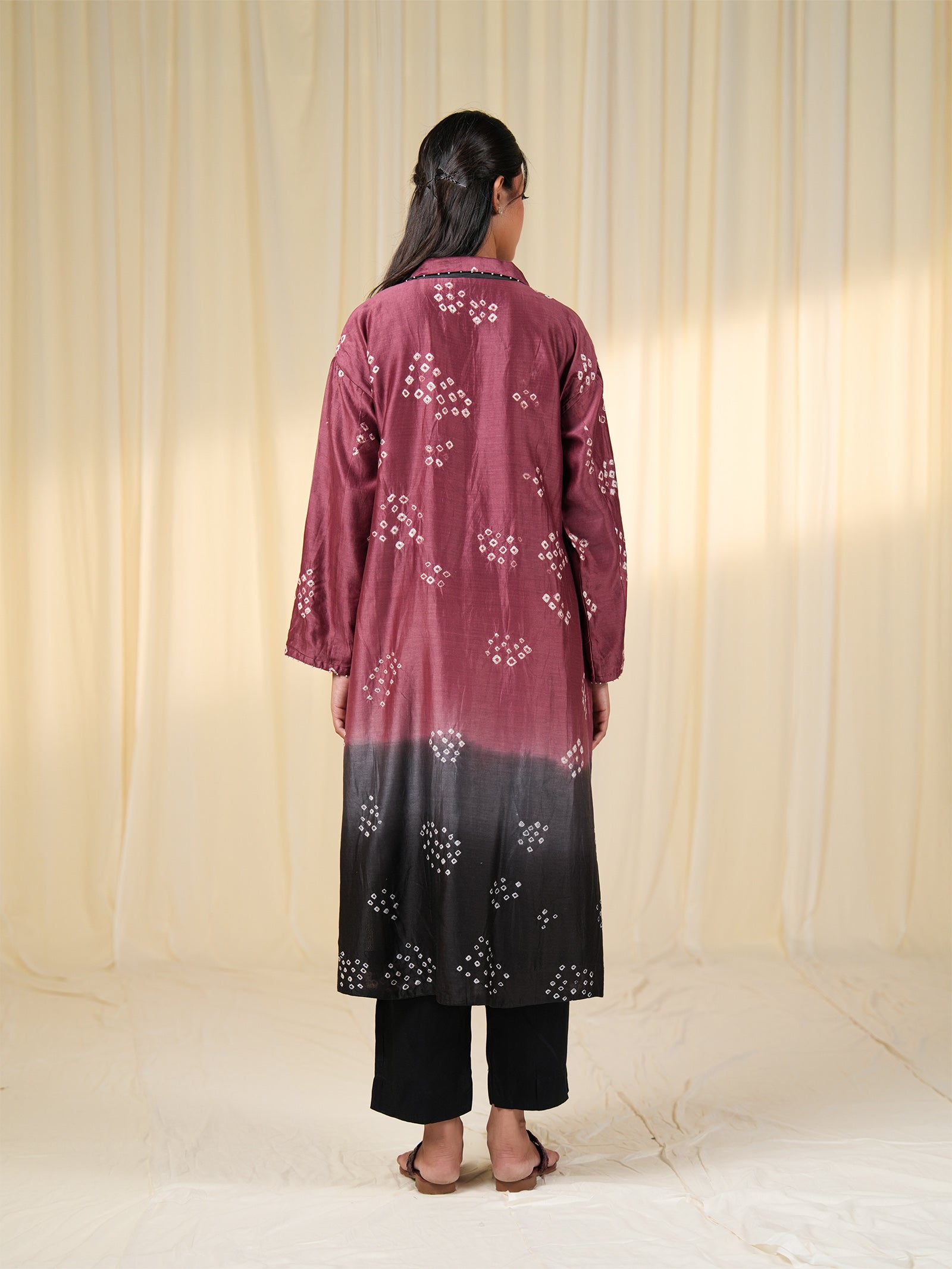 Maroon Tie N Dye Chanderi Kurta