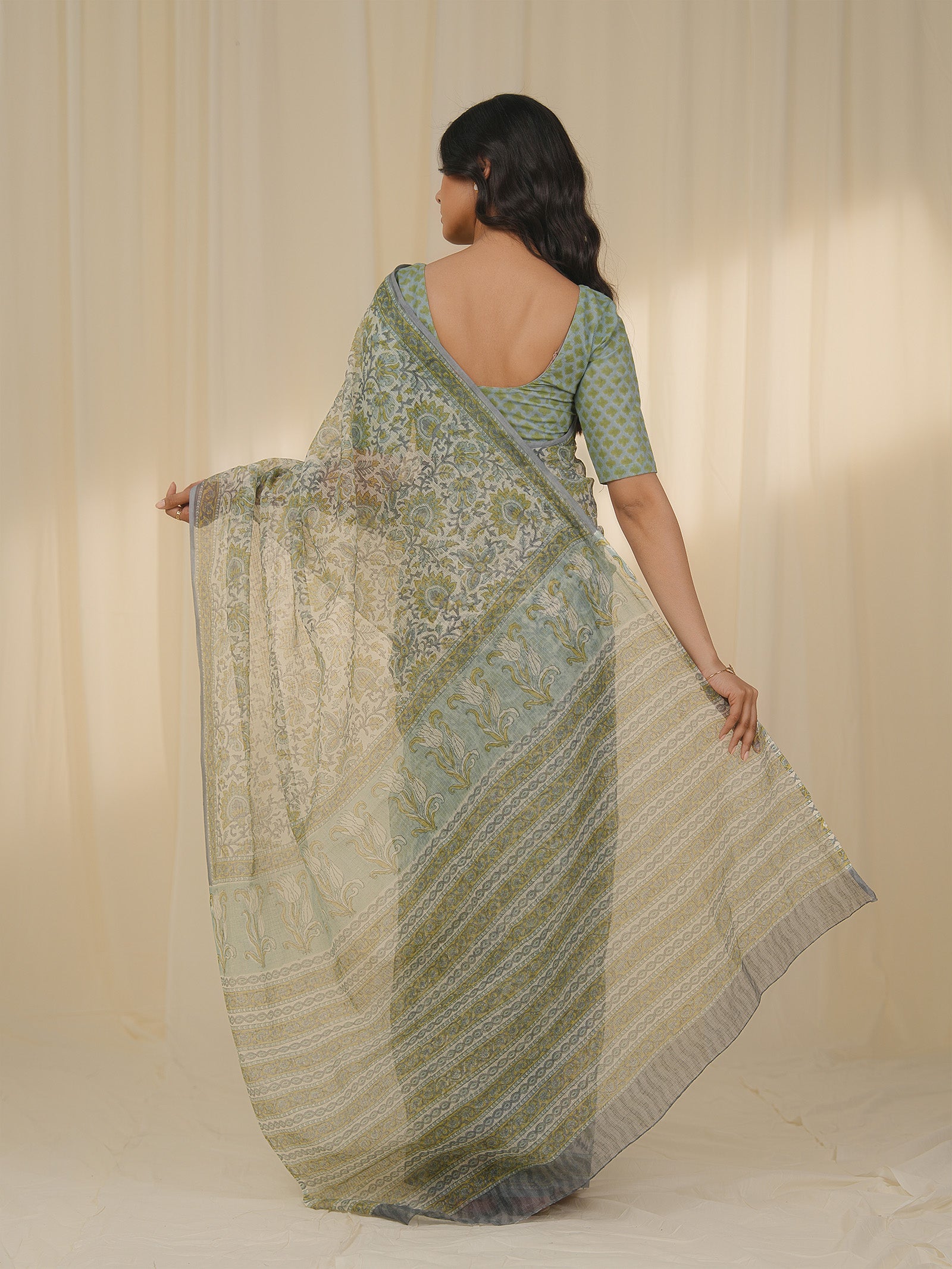 Mossy Green Kota Saree