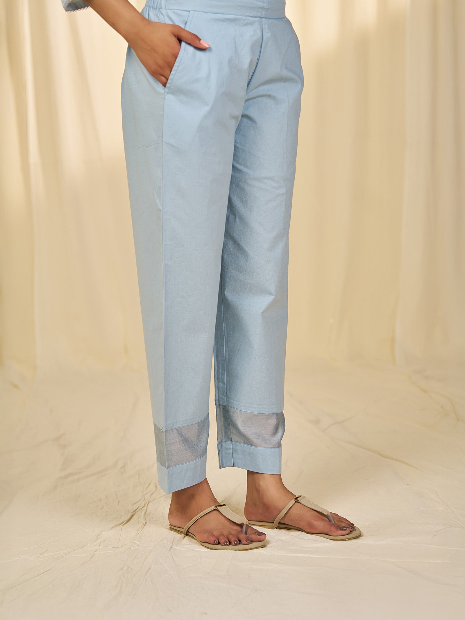 Naturals Blue Cotton Straight Pants