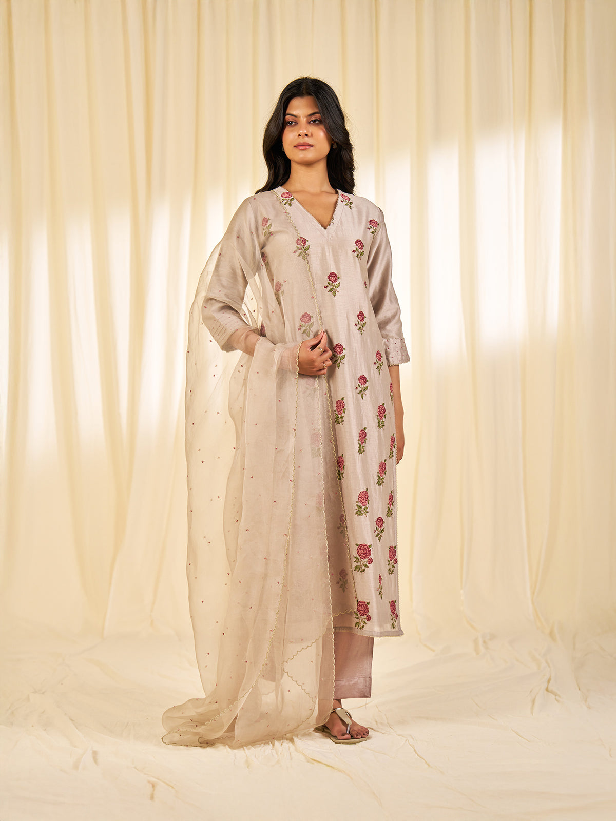 Naturals Grey Organza Dupatta