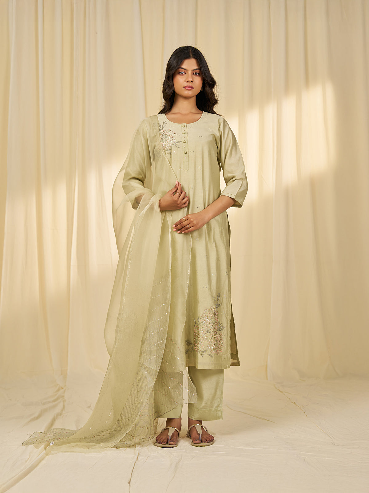 Naturals Sage Green Chanderi Kurta