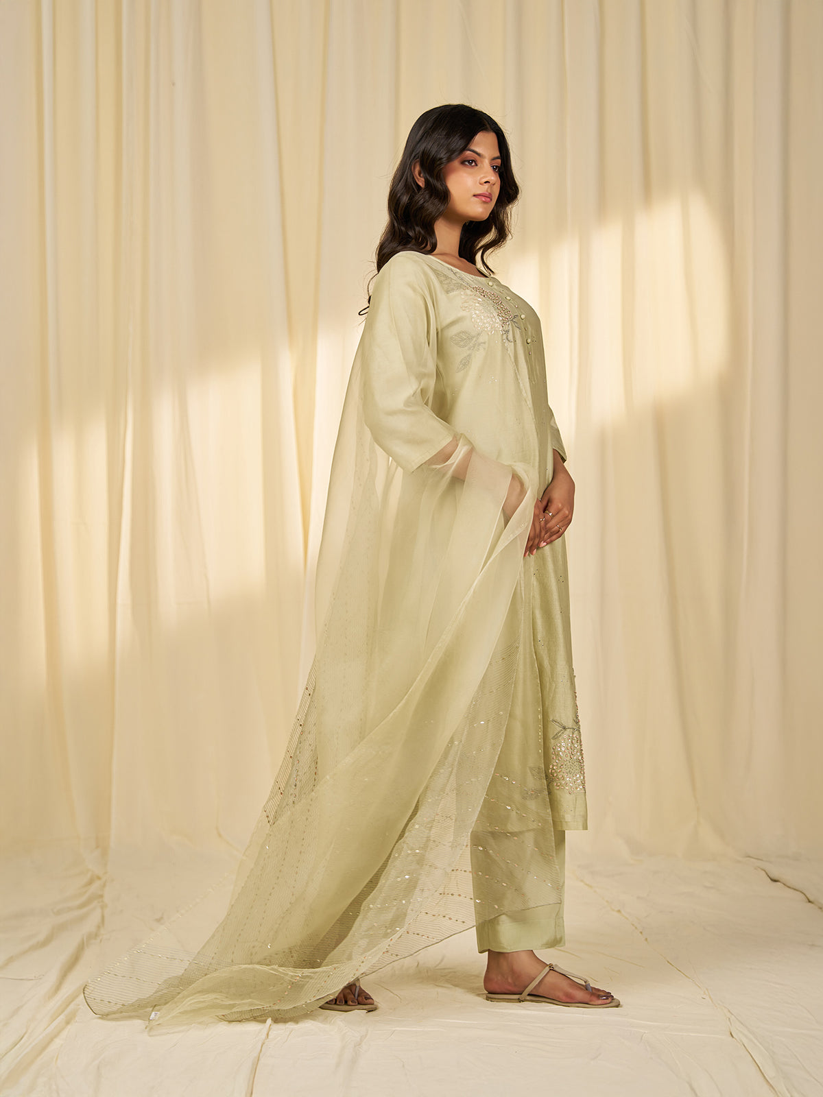 Naturals Sage Green Organza Dupatta