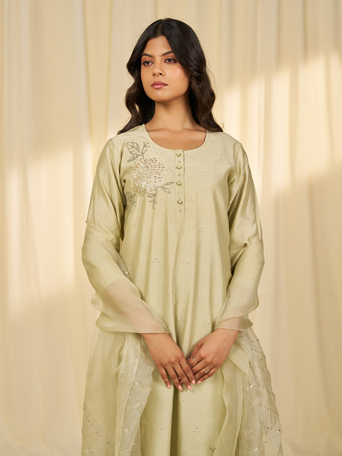 Naturals Sage Green Organza Dupatta