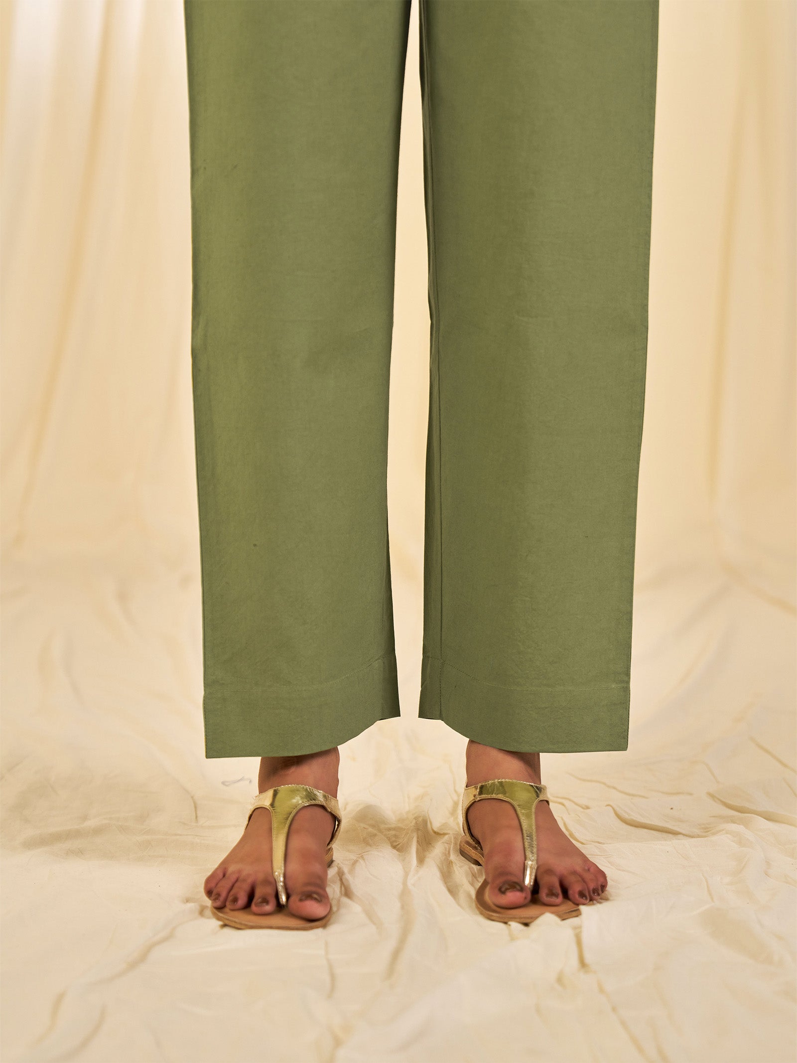 Olive Green - Ceylon Cotton Straight Pants