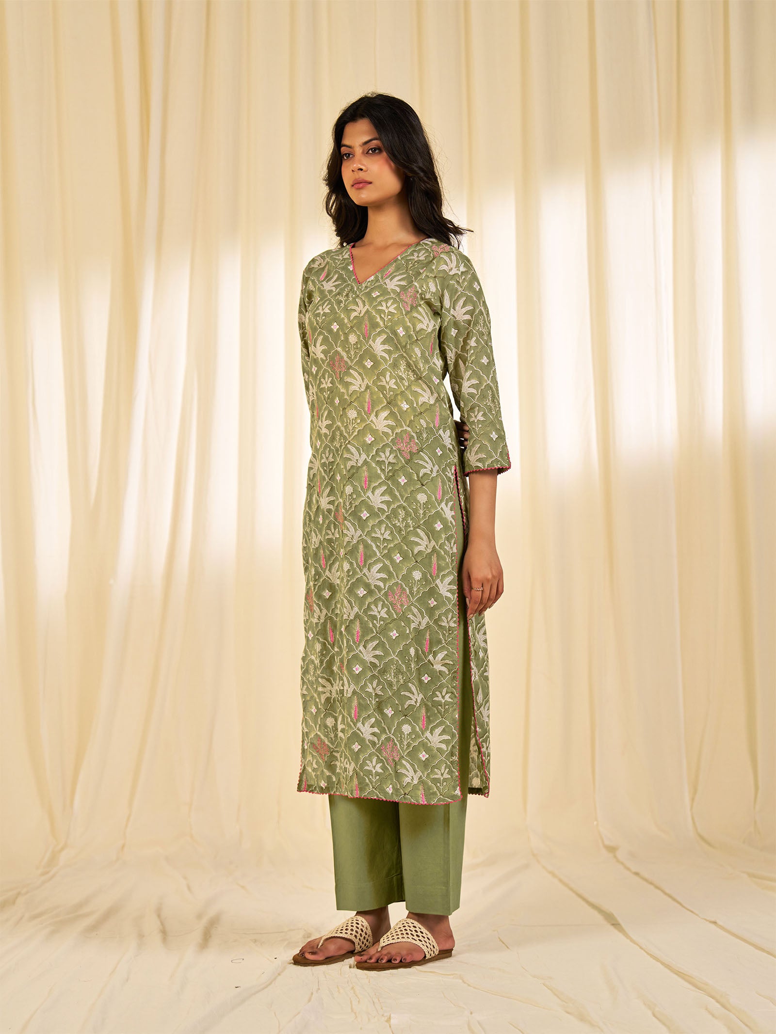 Olive Green - Ceylon Voile Kurta
