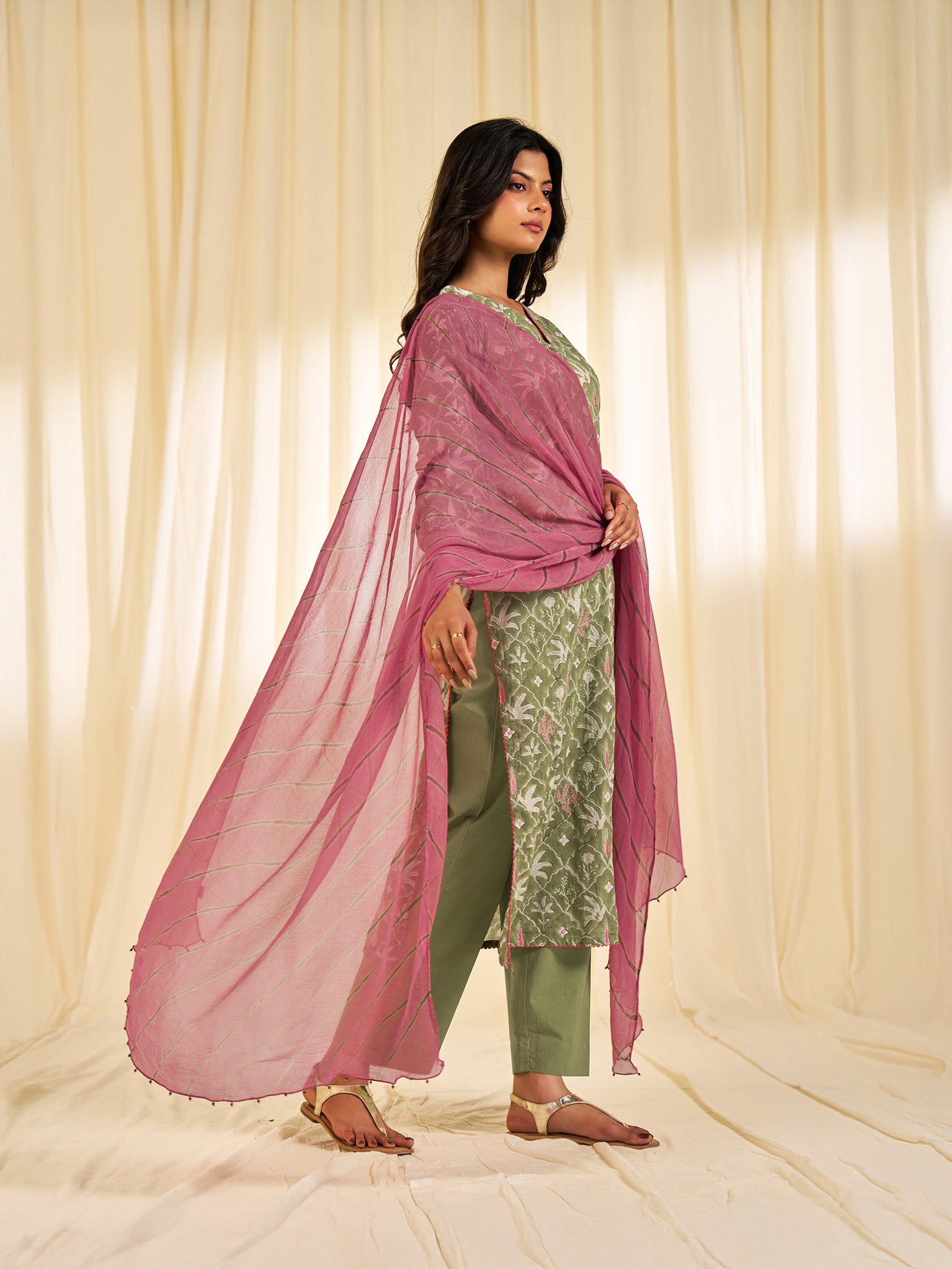 Olive Green Chiffon Dupatta