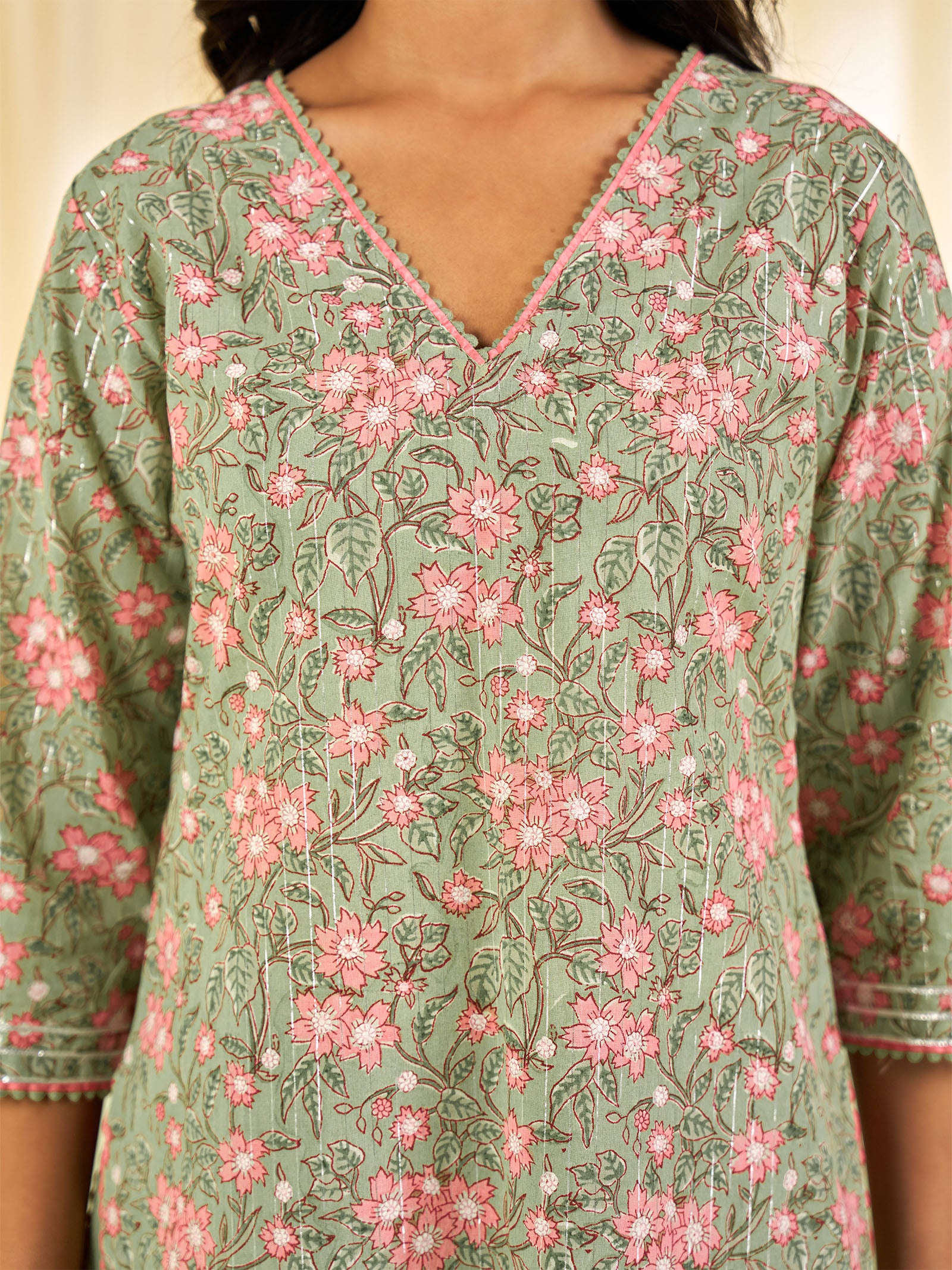 Olive Green - Lurex Cotton Kurta