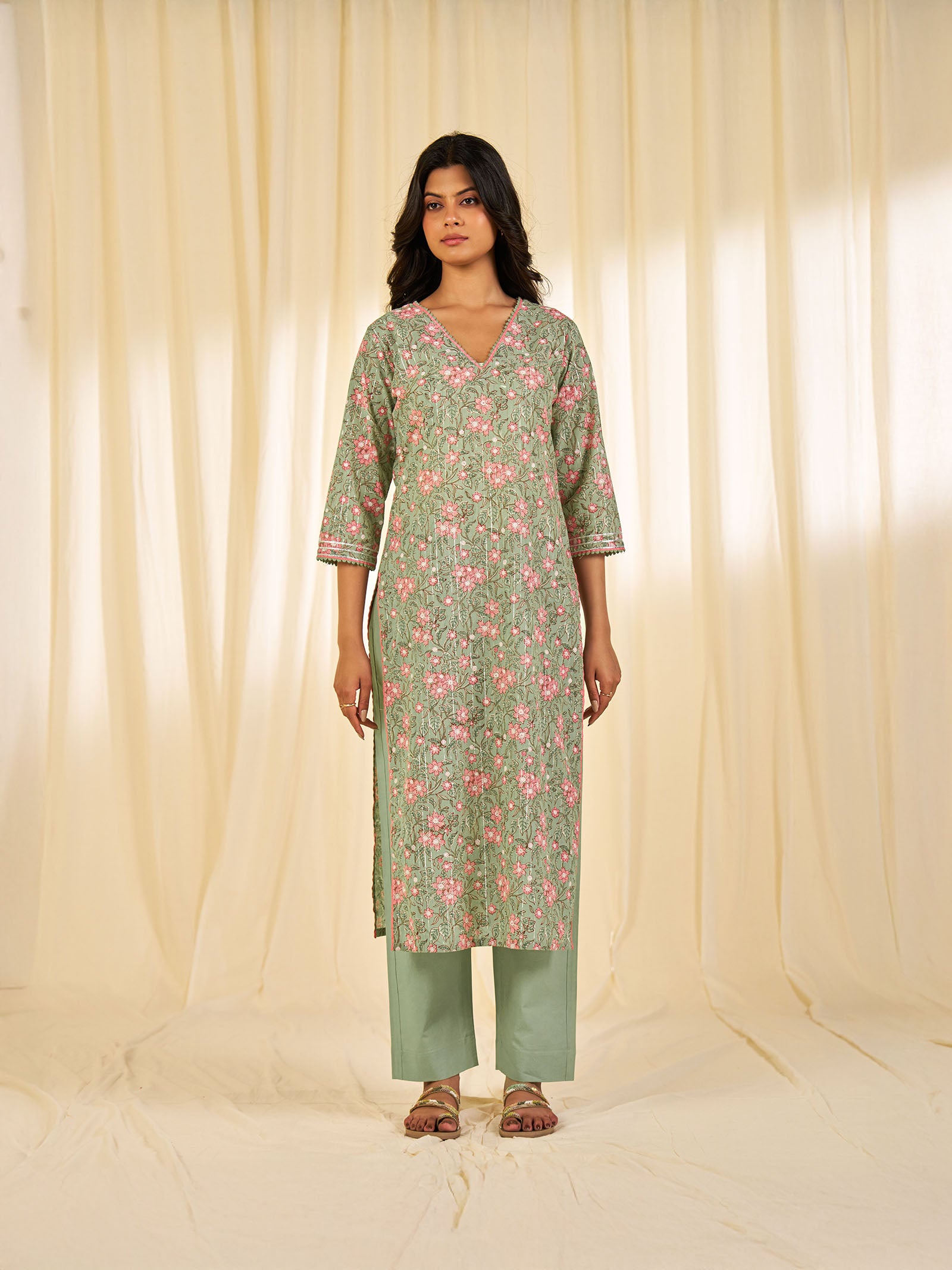 Olive Green - Lurex Cotton Kurta