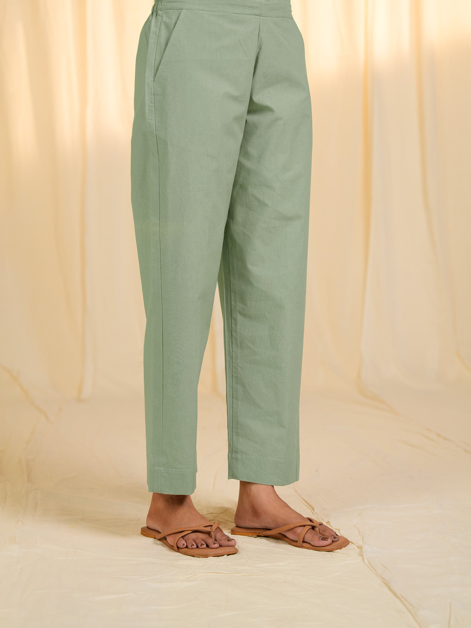 Olive Green - Lurex Cotton Straight Pants