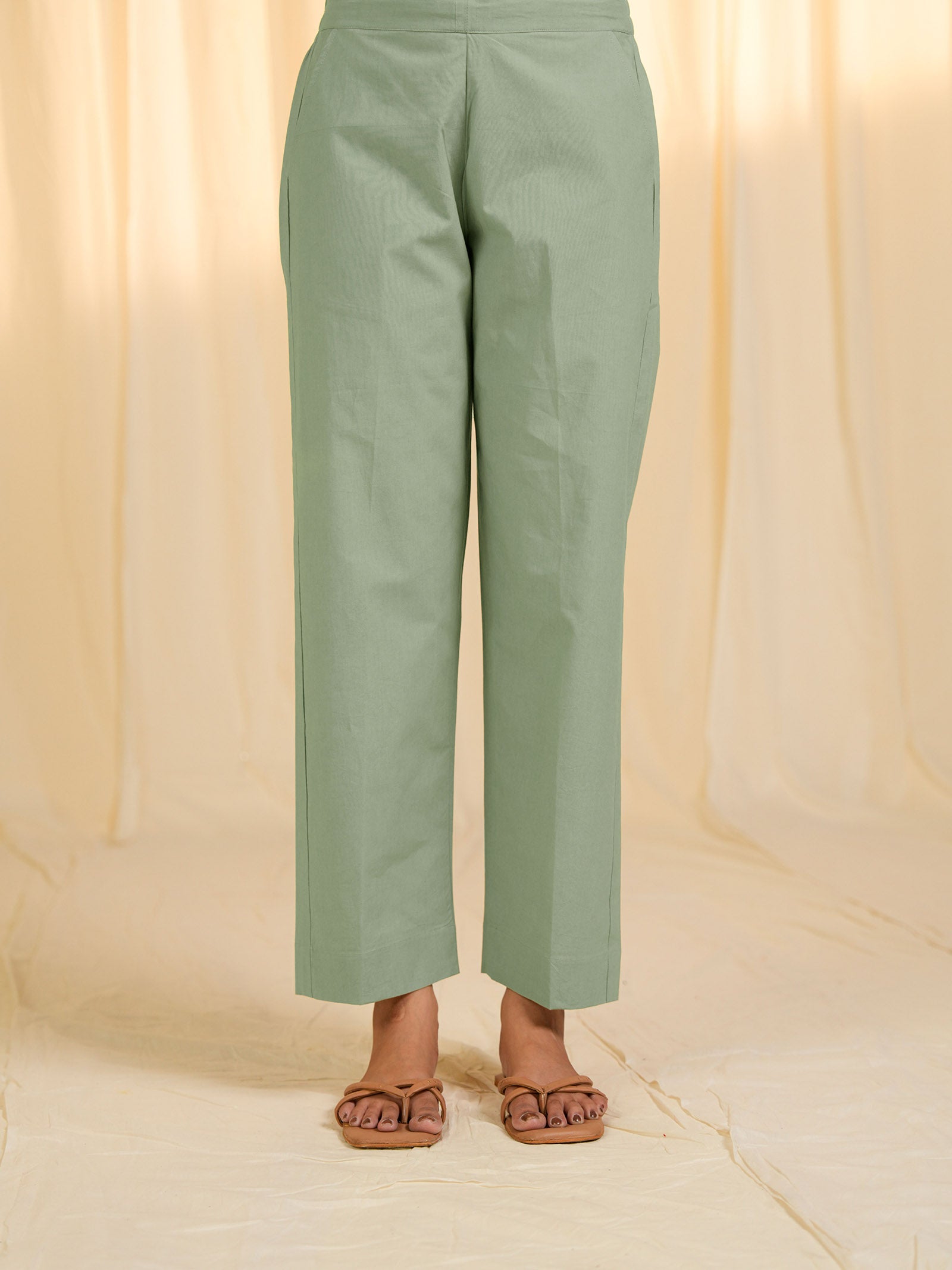 Olive Green - Lurex Cotton Straight Pants