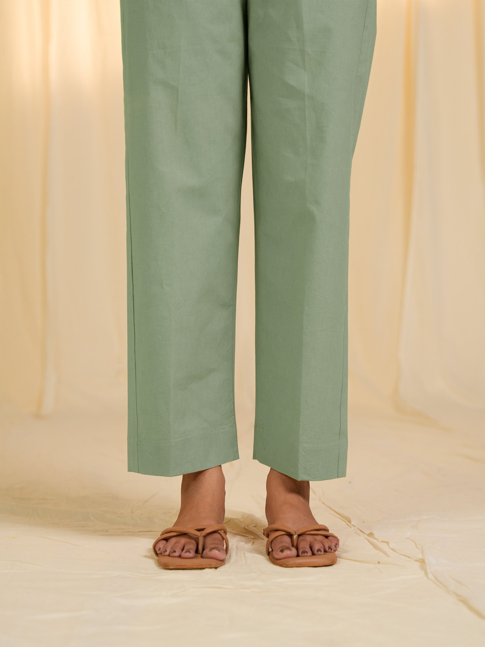 Olive Green - Lurex Cotton Straight Pants