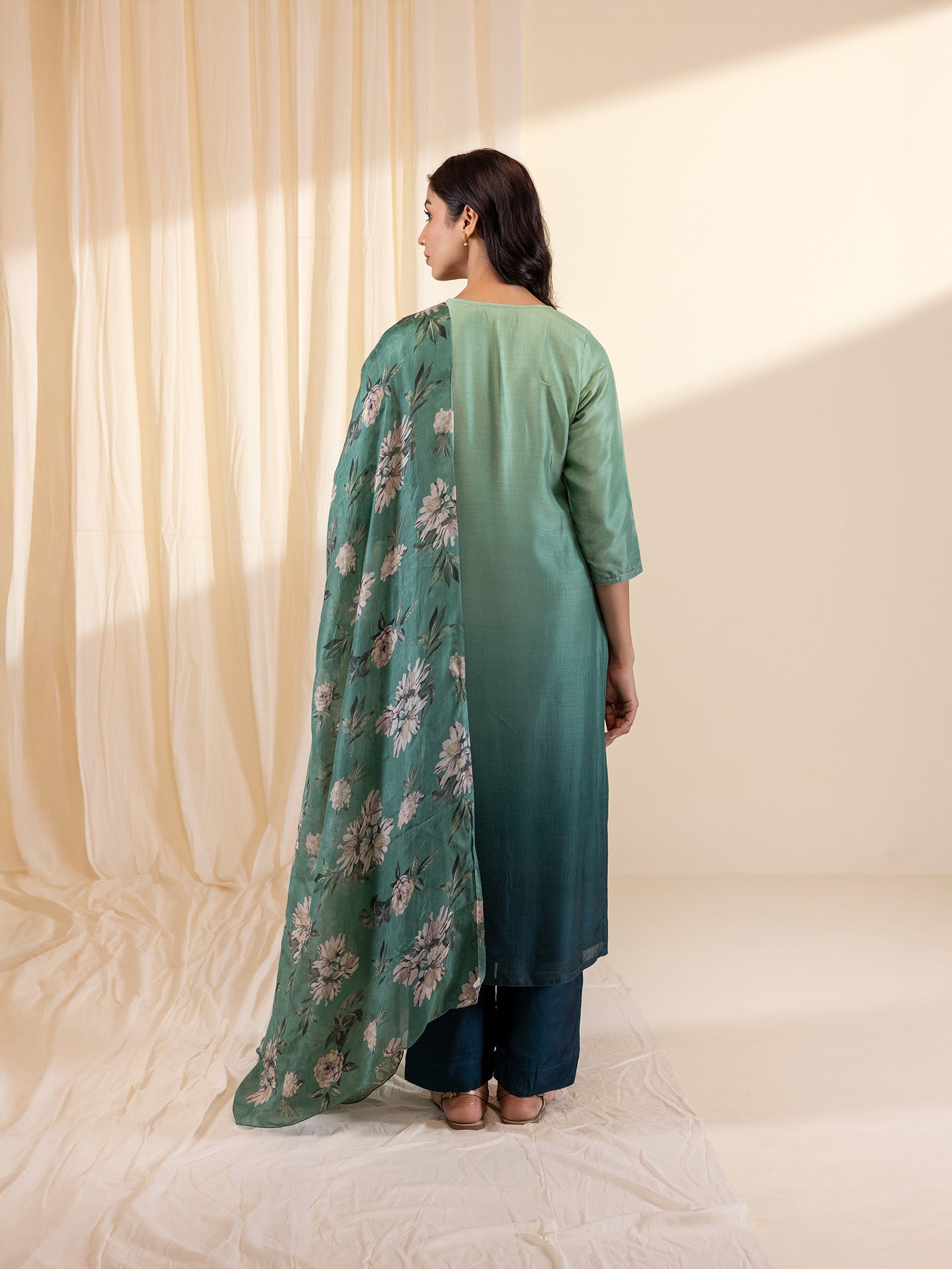 Ombre Green Tabby Silk Dupatta