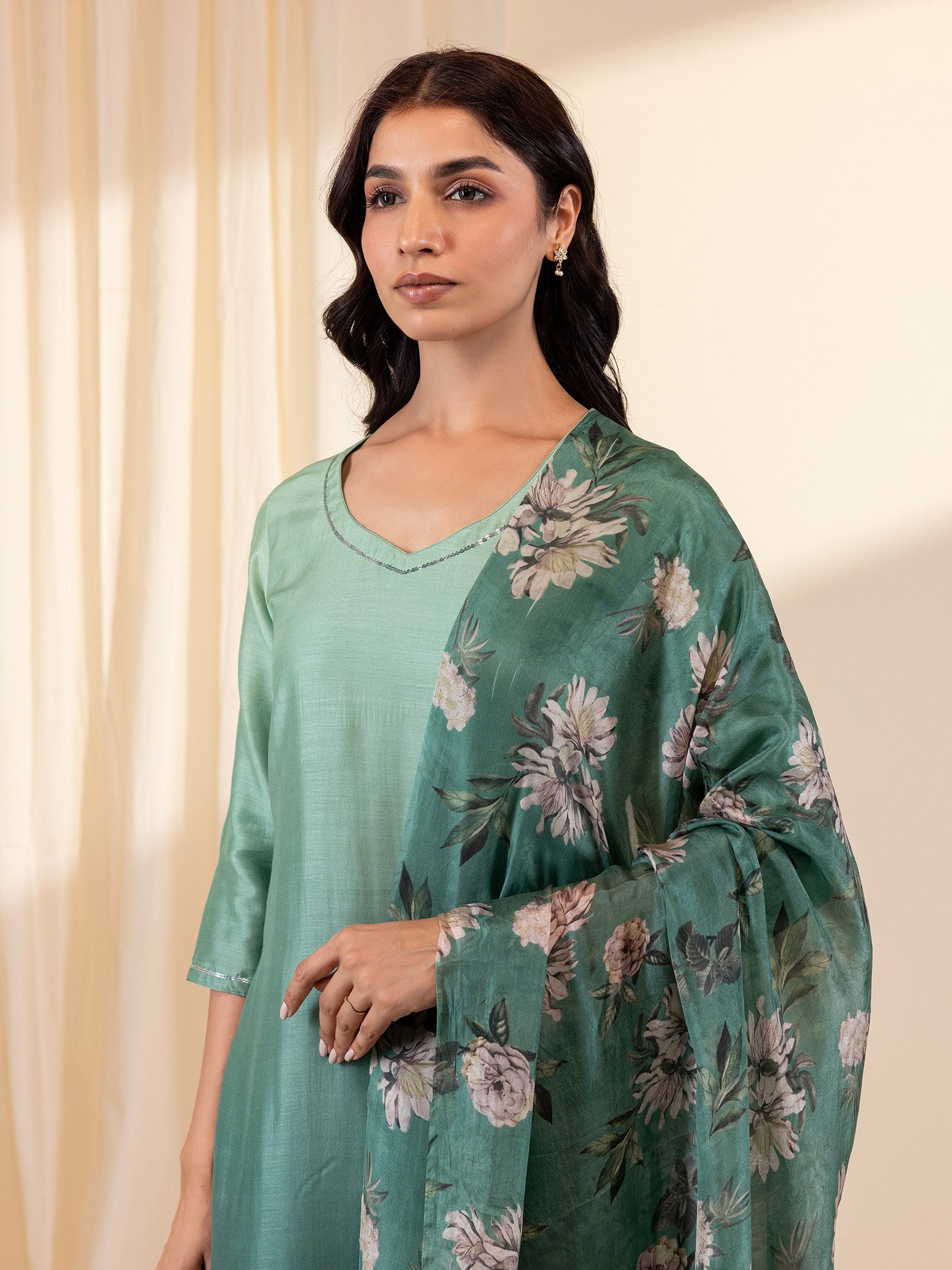 Ombre Green Tabby Silk Dupatta
