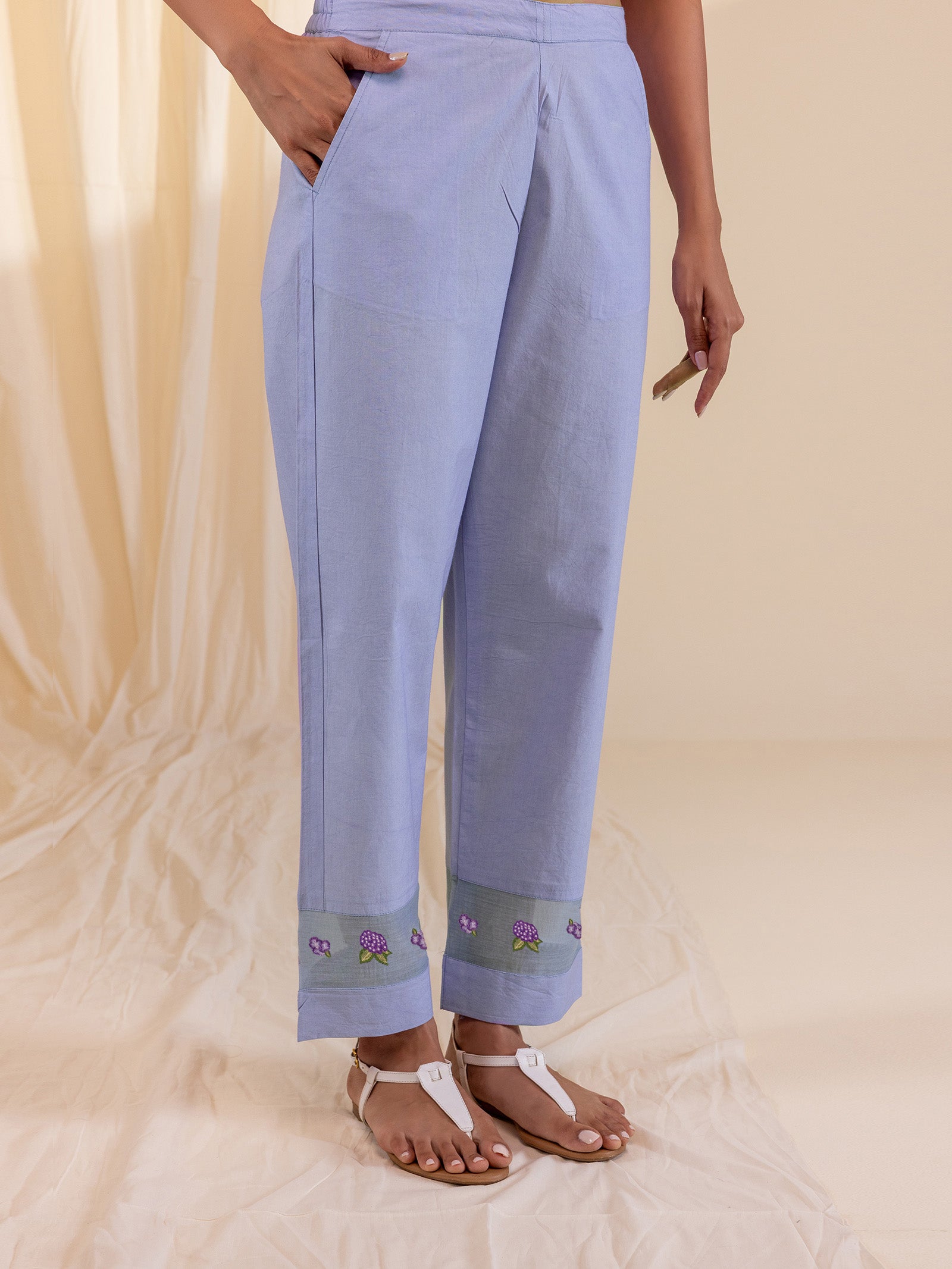 Alice In Wonderland Lilac Cotton Straight Pant