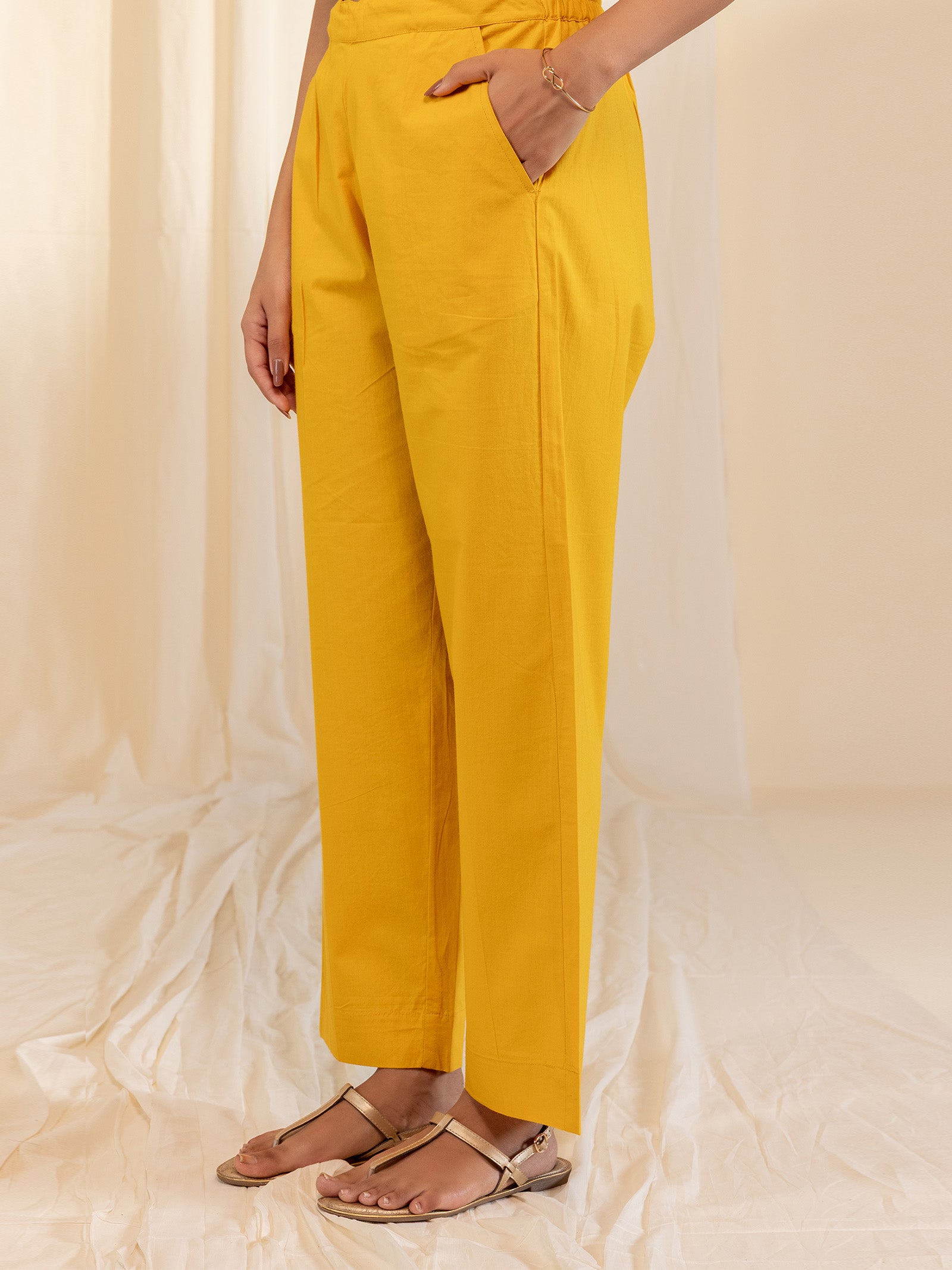 Mustard Raspberries Cotton Straight Pant