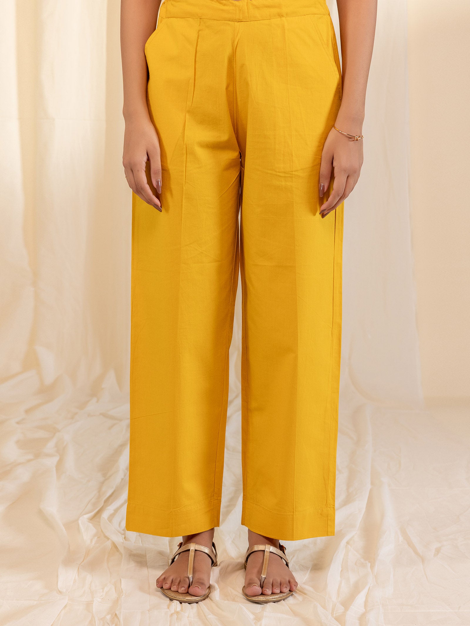 Mustard Raspberries Cotton Straight Pant