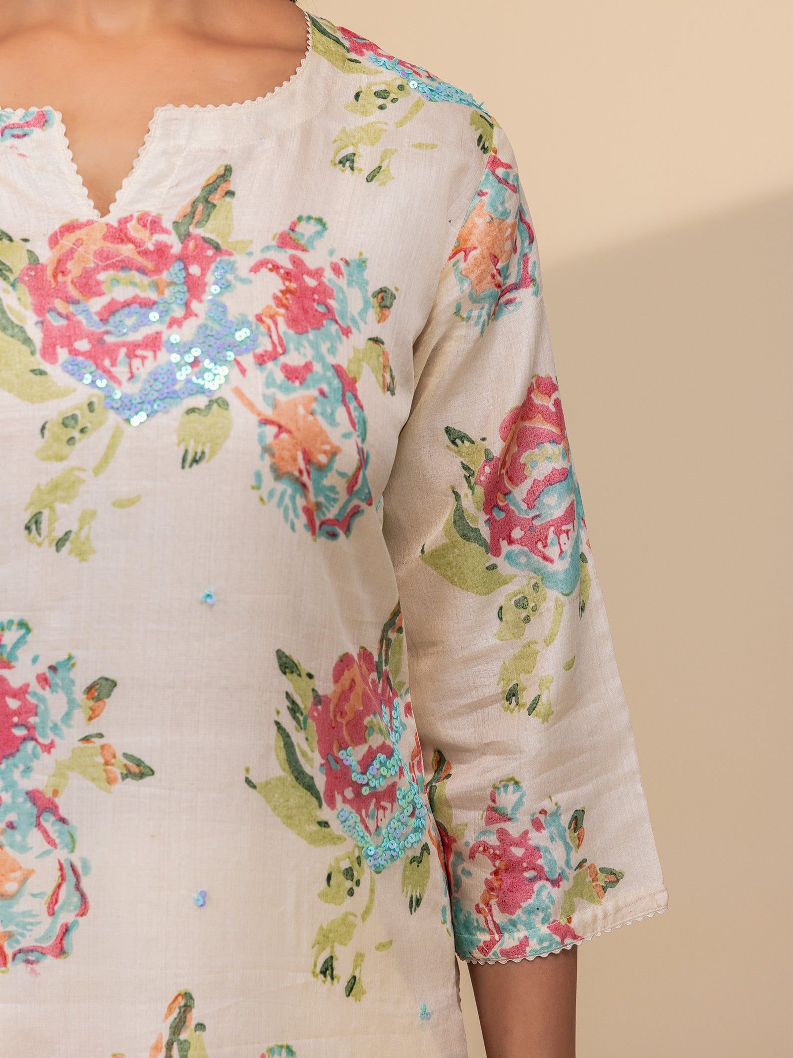 Painted Roses Silk Kurta