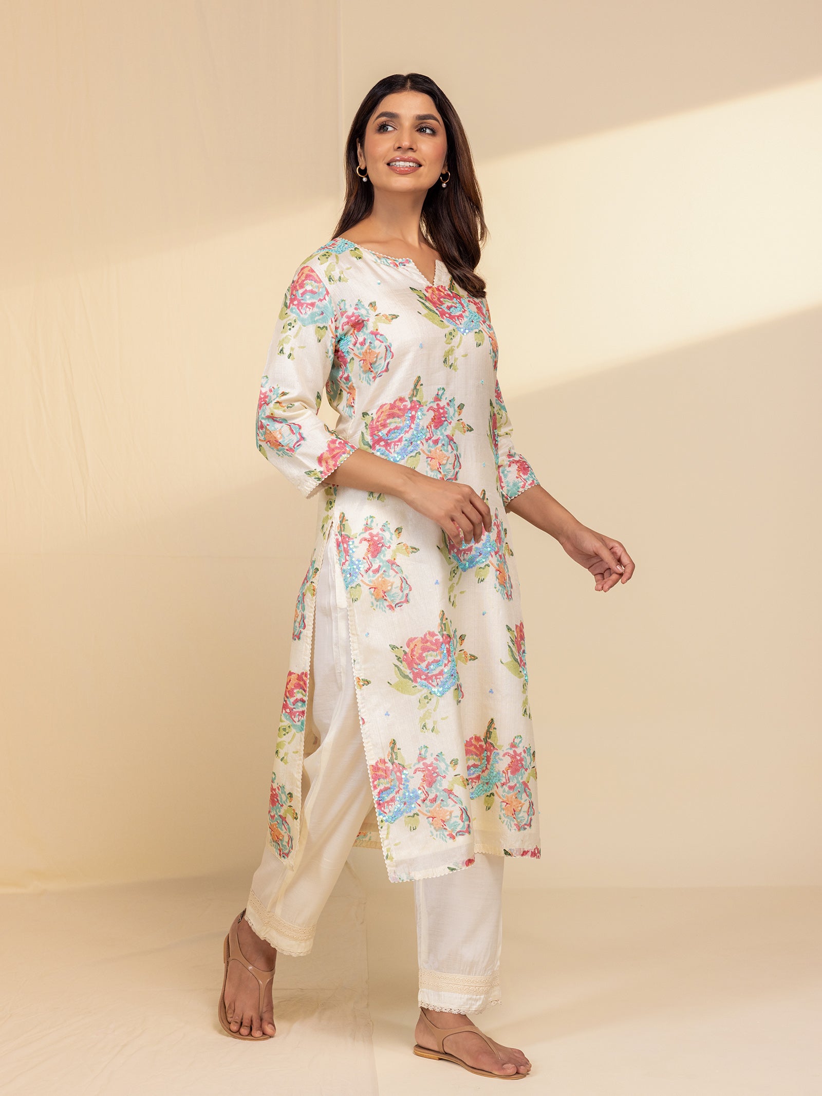 Painted Roses Silk Kurta