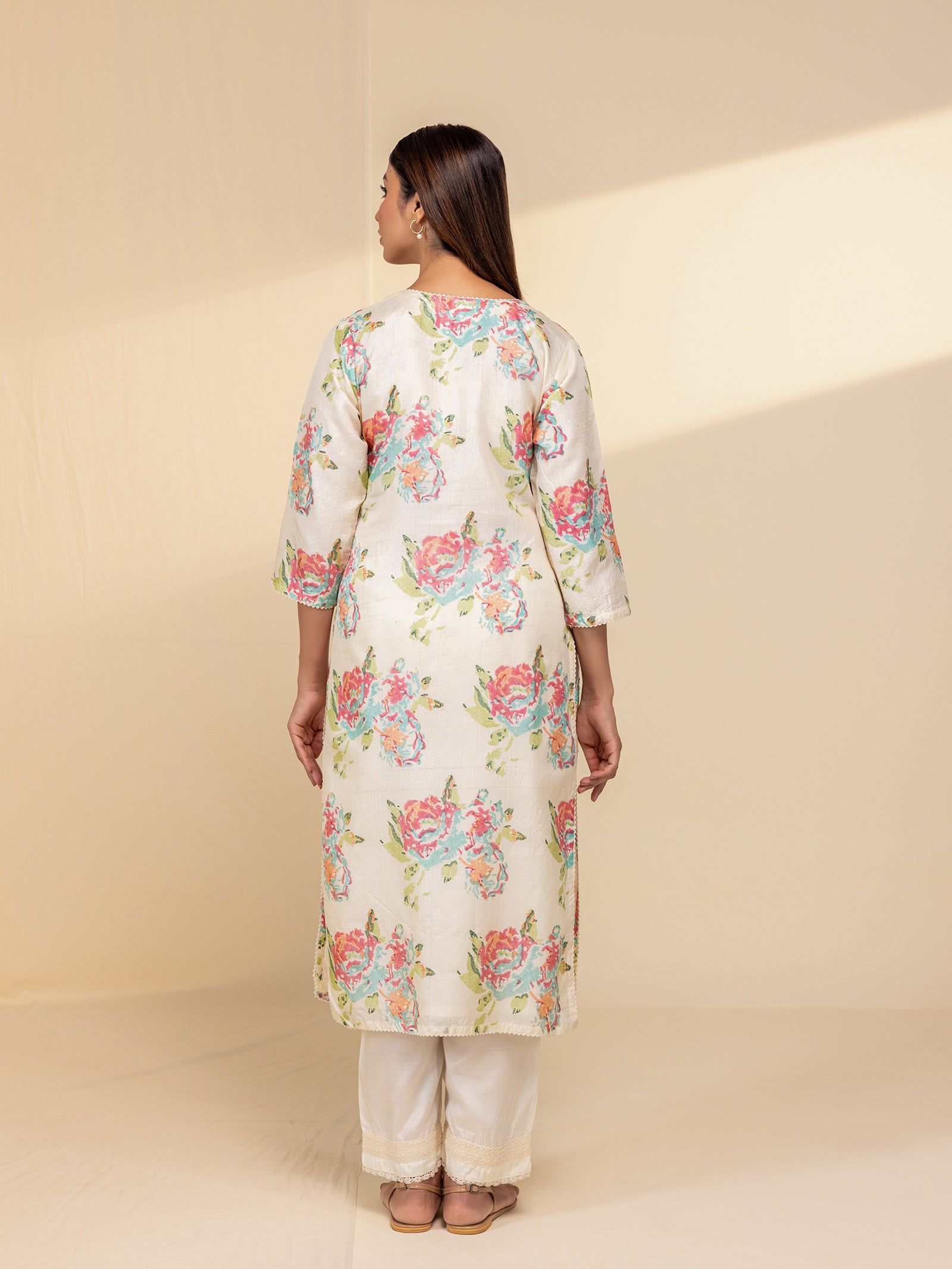 Painted Roses Silk Kurta