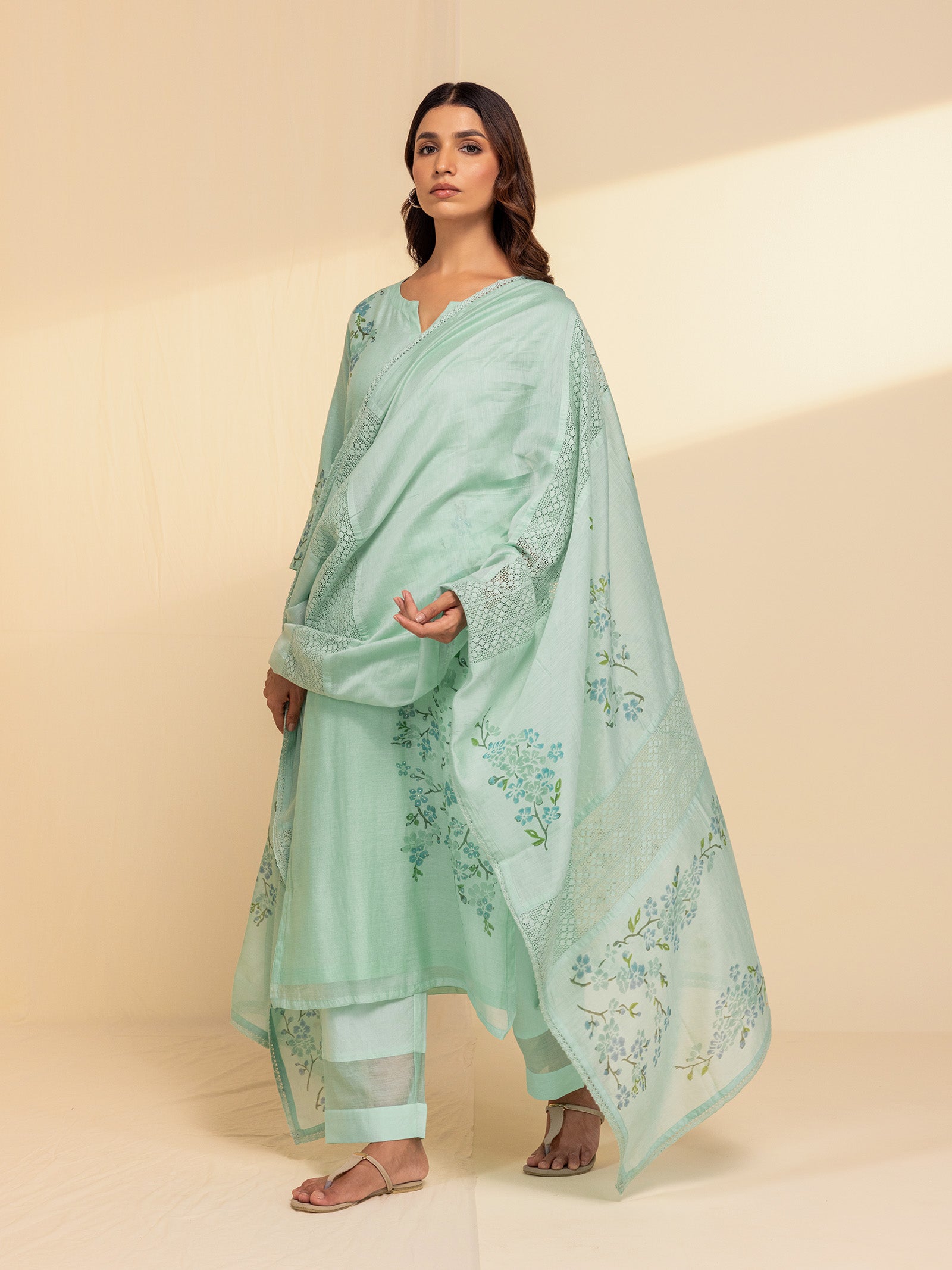 Painters Palette Sea Green Chanderi Dupatta