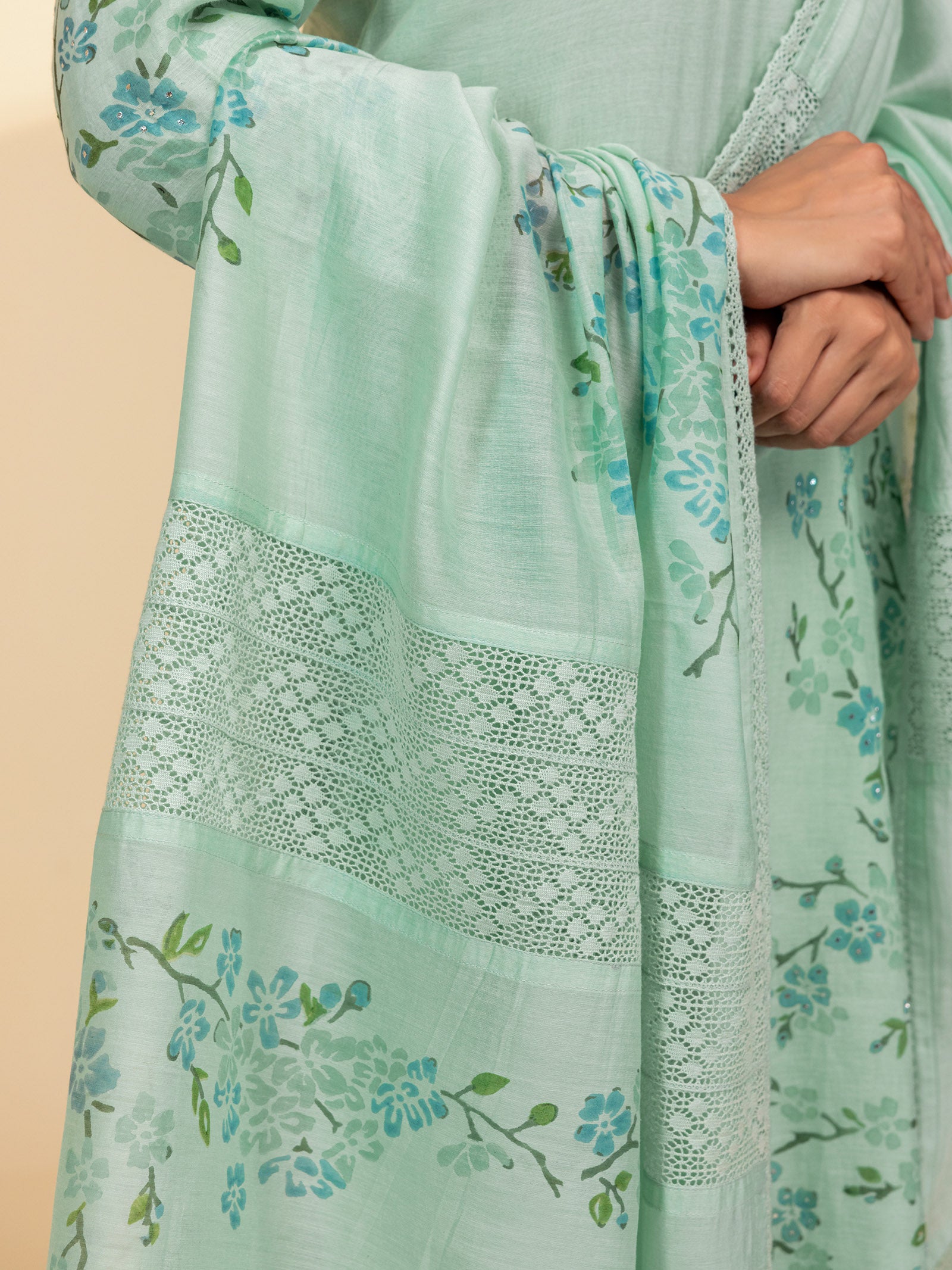 Painters Palette Sea Green Chanderi Dupatta