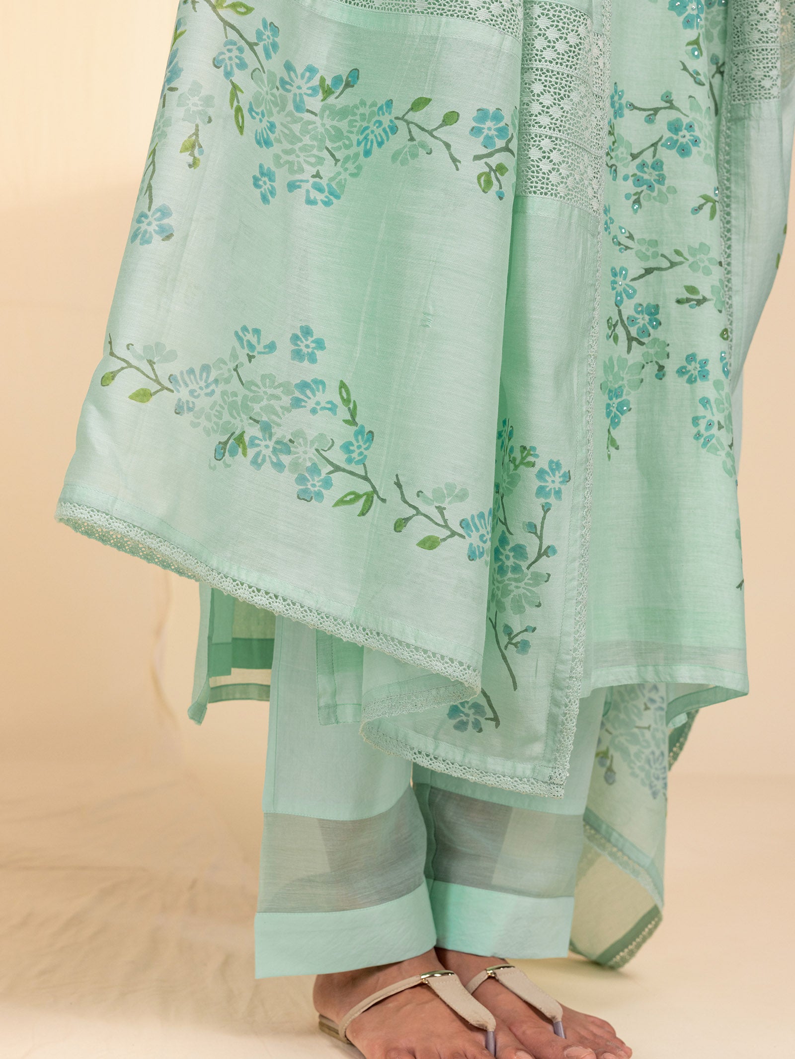 Painters Palette Sea Green Chanderi Dupatta